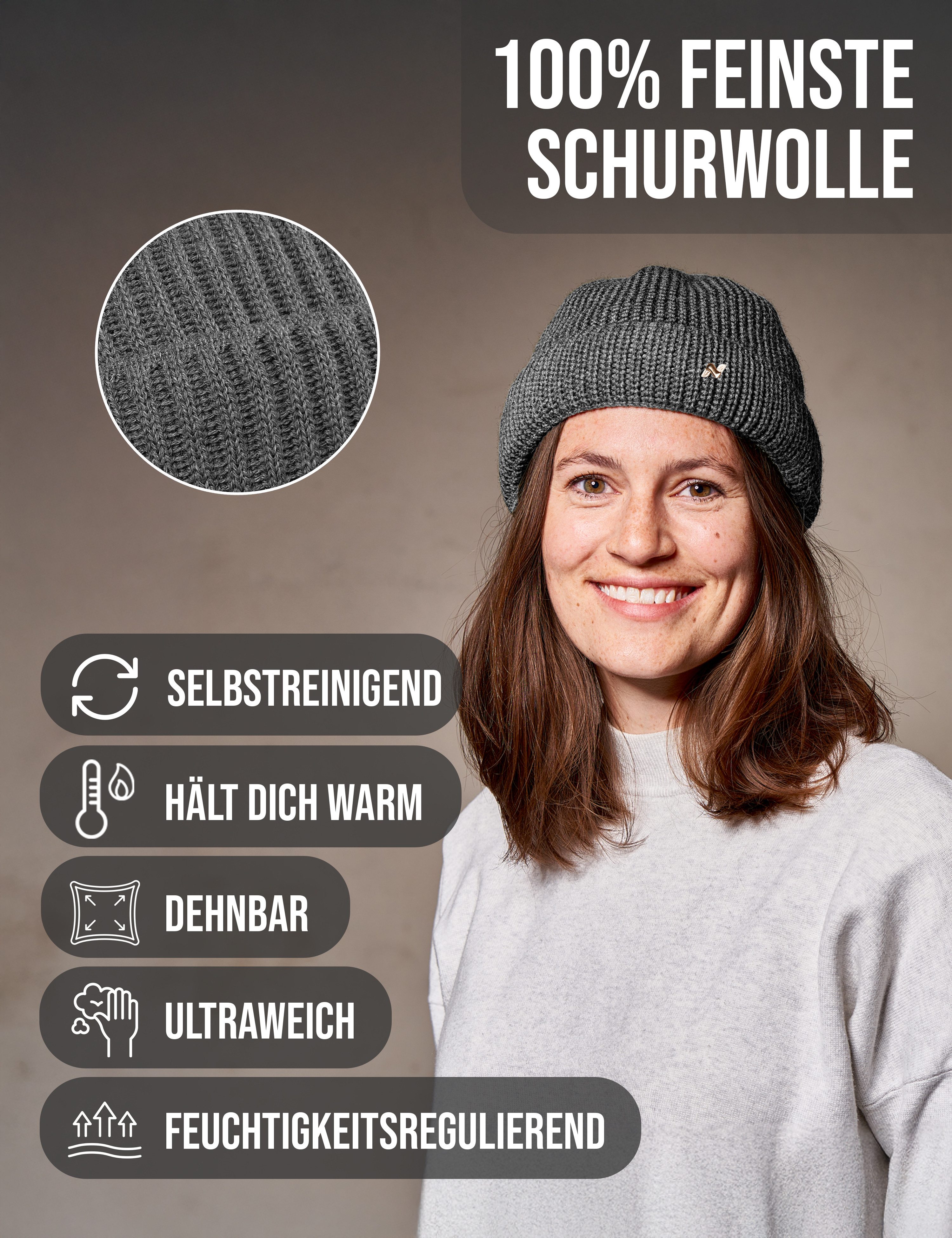 NYTTED® Strickmütze - kurze Costeau Mütze- 100% Wolle - Made in Germany - UNISEX