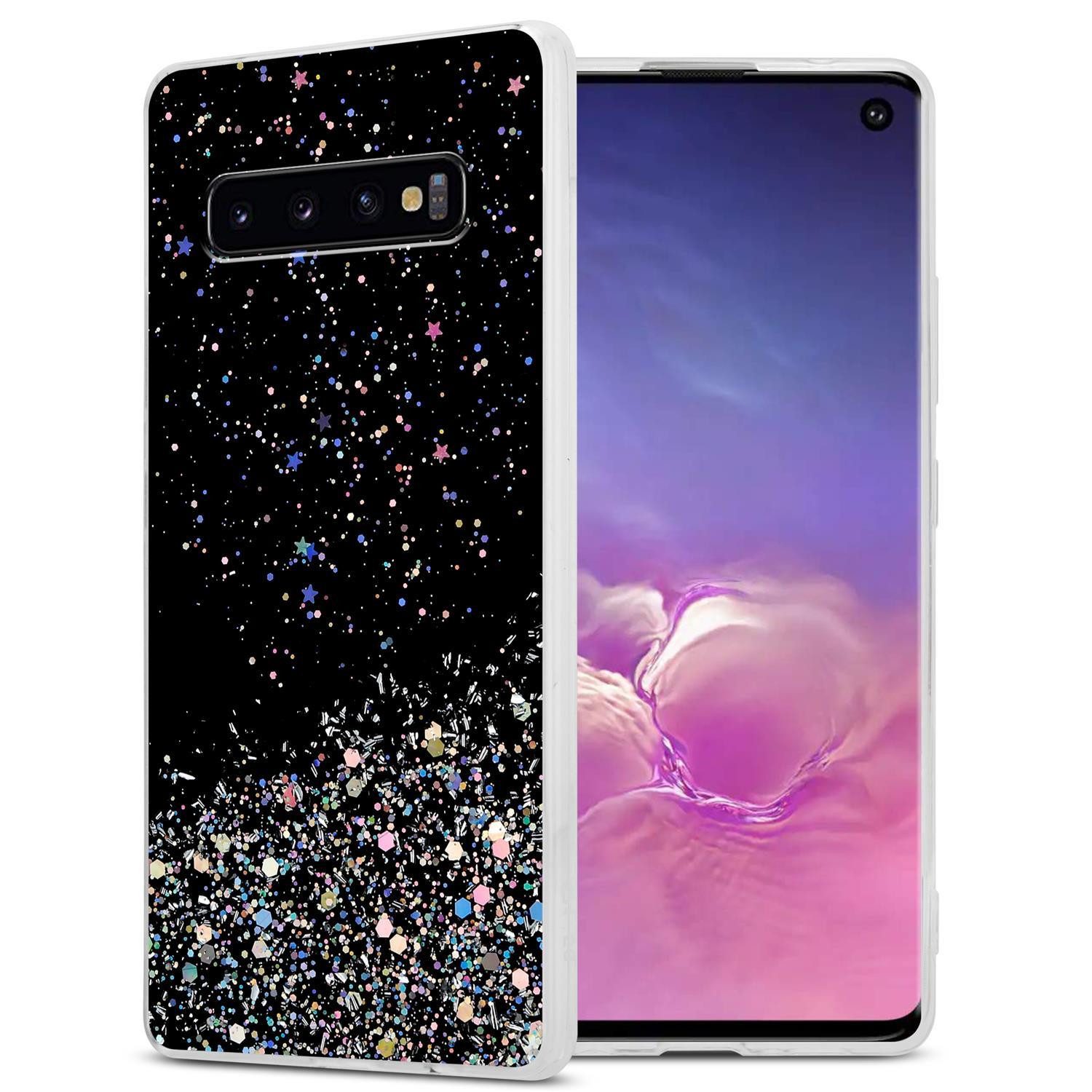 Cadorabo Handyhülle für Samsung Galaxy S10 PLUS Hülle Samsung Galaxy S10 PLUS, Flexible TPU Silikon Handy Schutzhülle - Hülle - mit Glitzer
