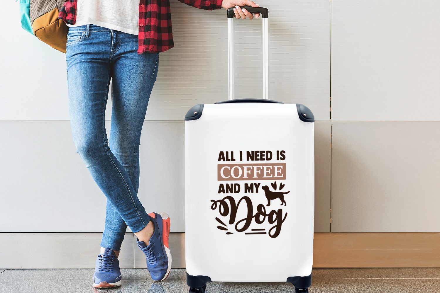 Hund für Trolley, rollen, MuchoWow - - Reisekoffer Handgepäck Kaffee Rollen, mit Zitate, Reisetasche 4 Handgepäckkoffer Ferien,