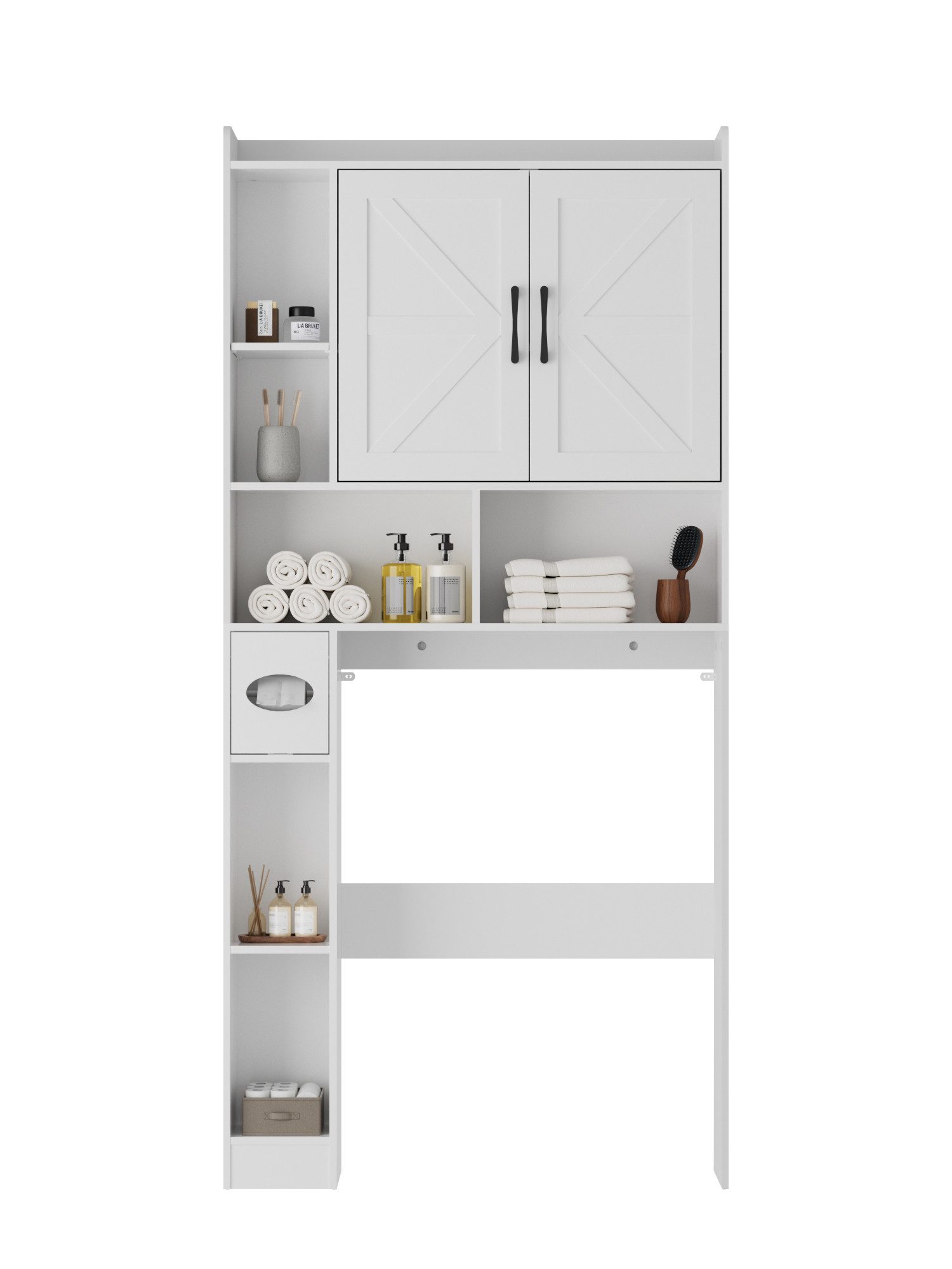 FiveWillowise Badkommode Badezimmerregal mit Schrank - 82x20x172 cm (1 St), weiß, Toilettenschrank mit Türen & Regalen