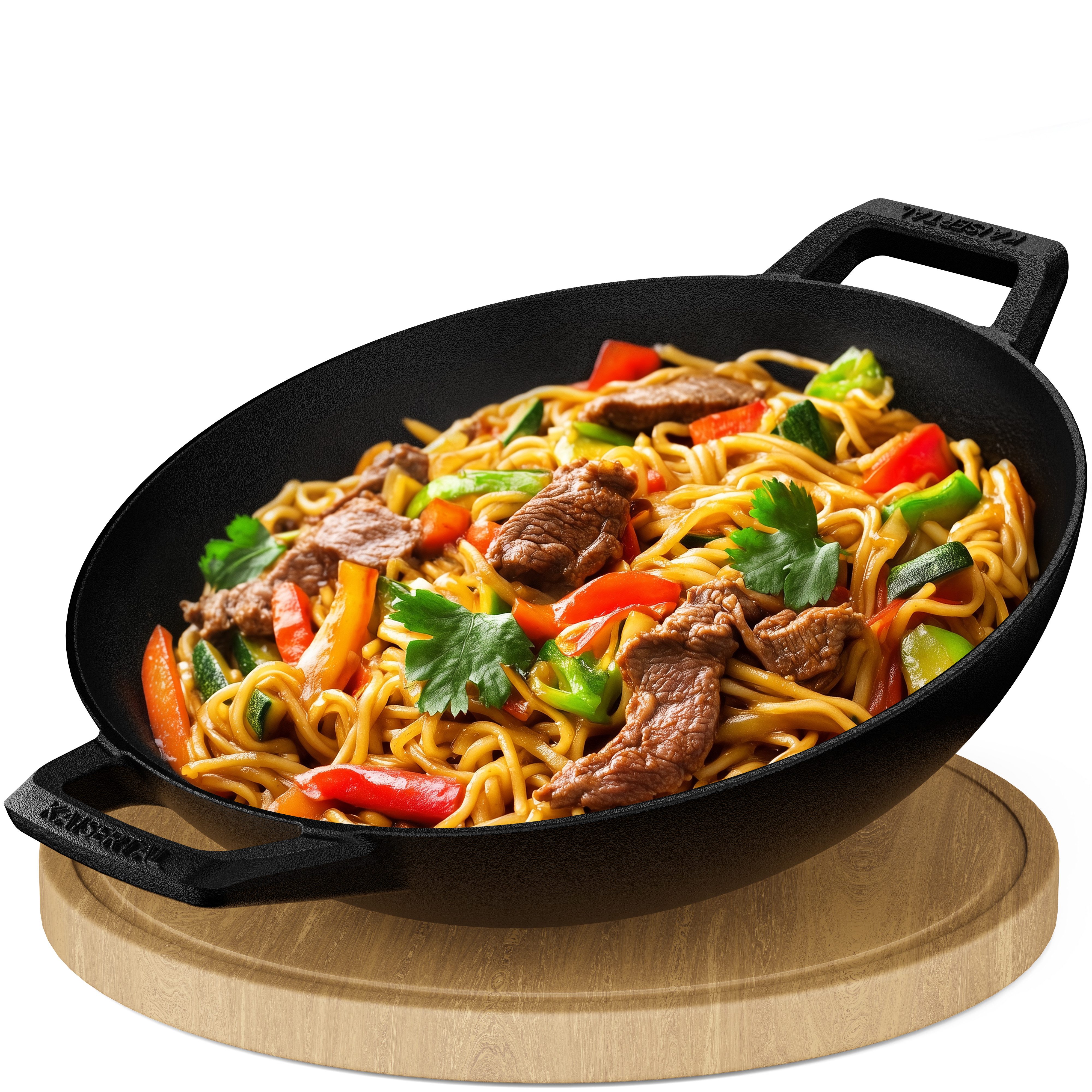 Kaisertal Wok Wok KAISERTAL 32cm Gusseisen Wok Induktion - Wokpfanne aus Gusseisen, Gusseisen, Wok Pfanne Induktion & Backofengeeignet - mit / ohne Deckel