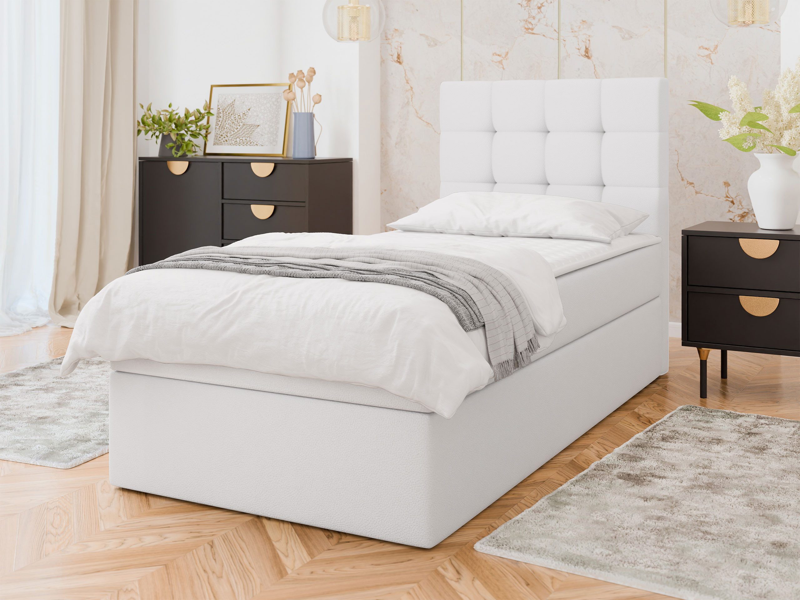 MIRJAN24 Boxspringbett Luanda Single (Bonell-Matratze und Topperr), mit Bettkasten, Gepolstert Kopfteil