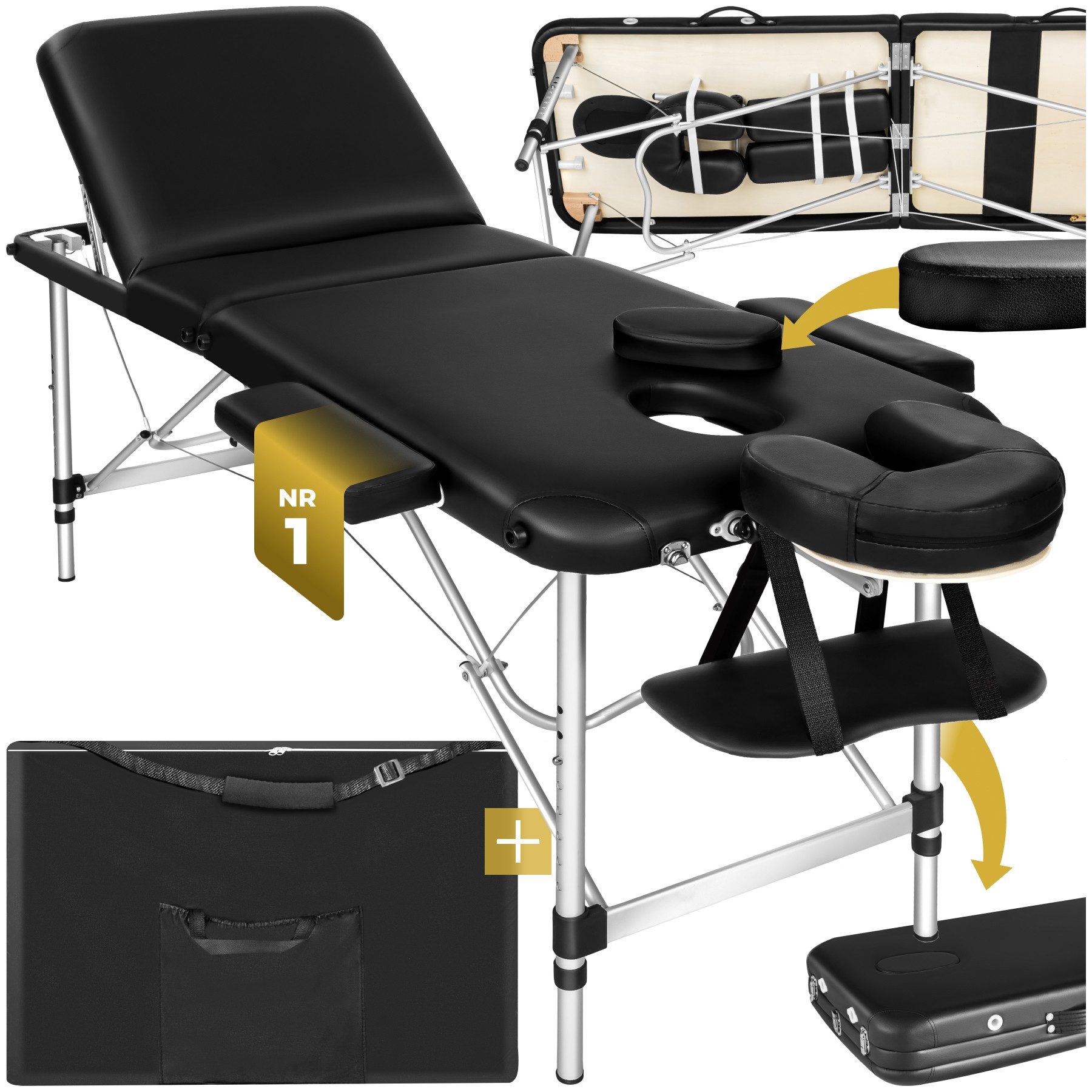 tectake Massageliege 3 Zonen Massagetisch aus Aluminium - Öl- und wasserresistenter Bezug (1 St., 1-St., Einzelartikel), Ergonomische Arm- und Kopfstütze für bequemen Komfort