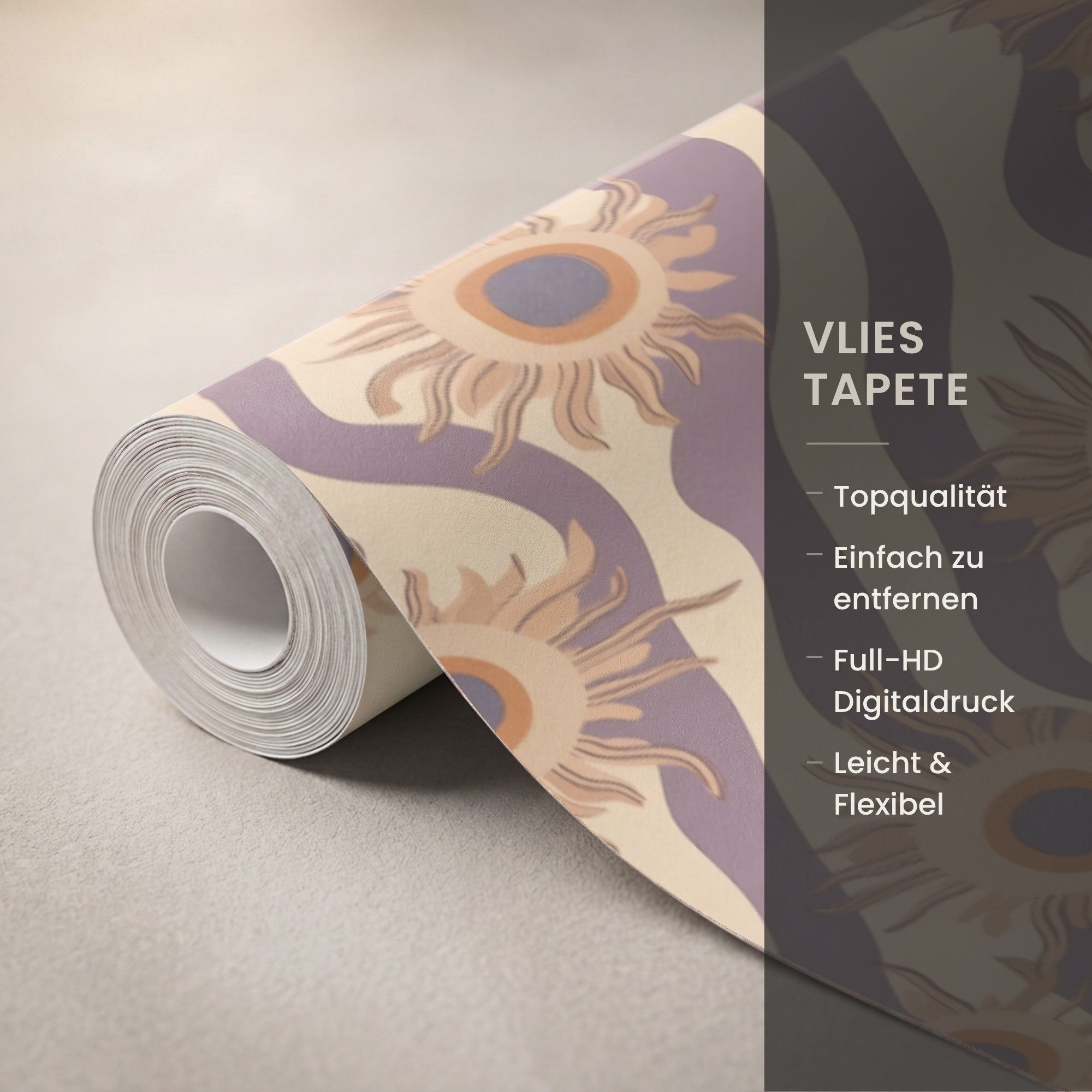 OnlyWow Fototapete Bohemian - Vibe - Lavendel lila, Matt, bedruckt, Wandtapete, Wohnzimmer, Schlafzimmer, Modern 120x240cm