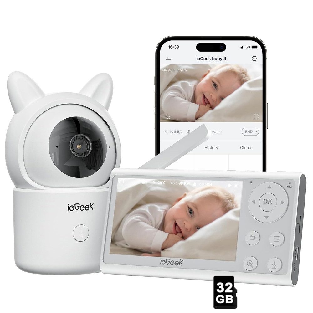 Video-Babyphone 4,3 Zoll Babyphone mit Kamera App Einstiegsmodell mit 32GB TF Karte