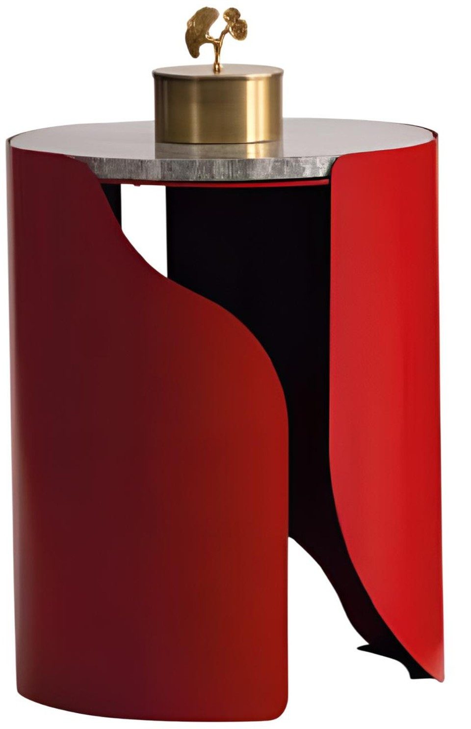 Xlmoebel Beistelltisch Roter Beistelltisch mit geschwungener Silhouette und Marmorplatte (Einzeltisch, 1-St., 1x Beistelltisch), Made in Europa