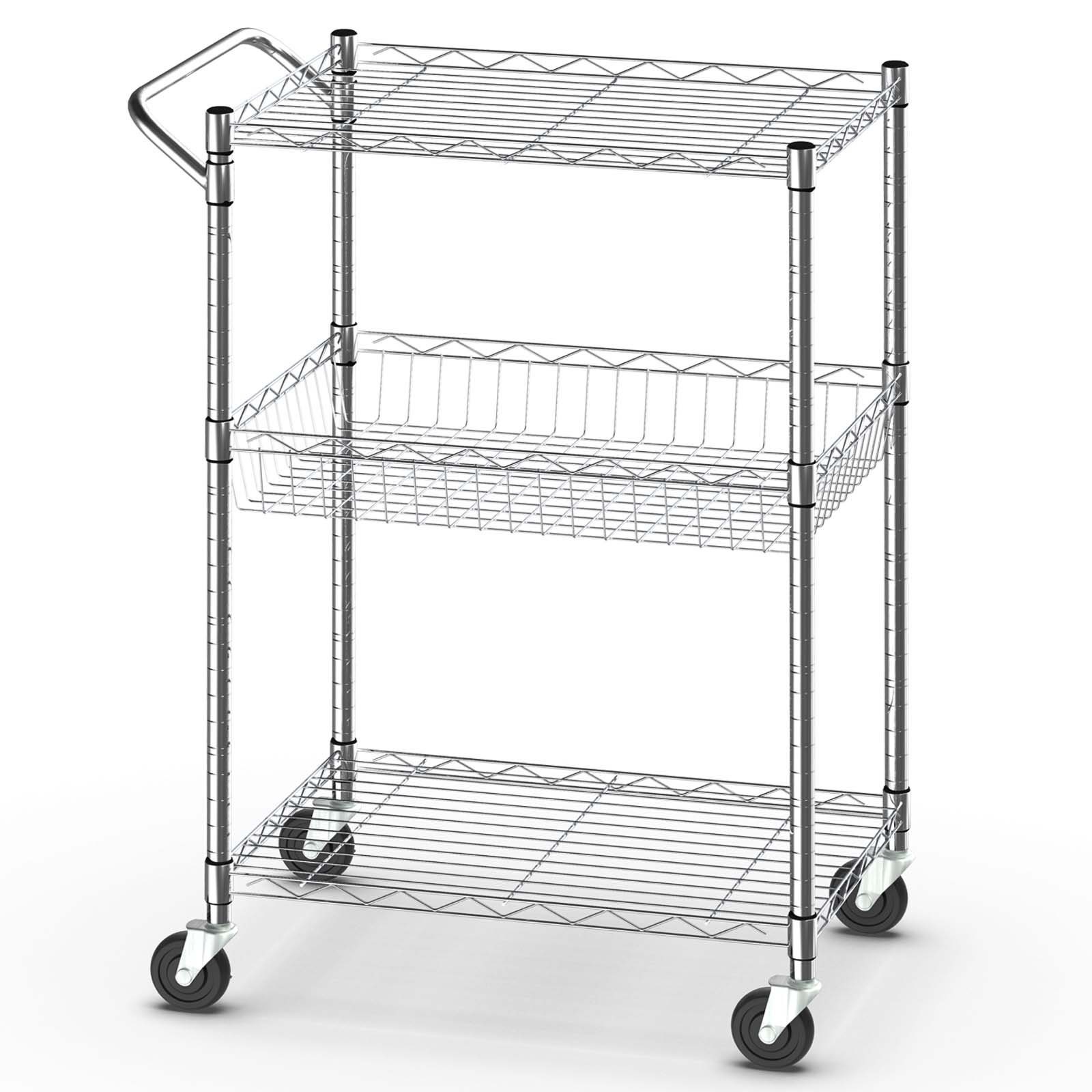 & mit Rollen, höhenverstellbar, 70x41x93cm COSTWAY Griff Rollwagen, Küche