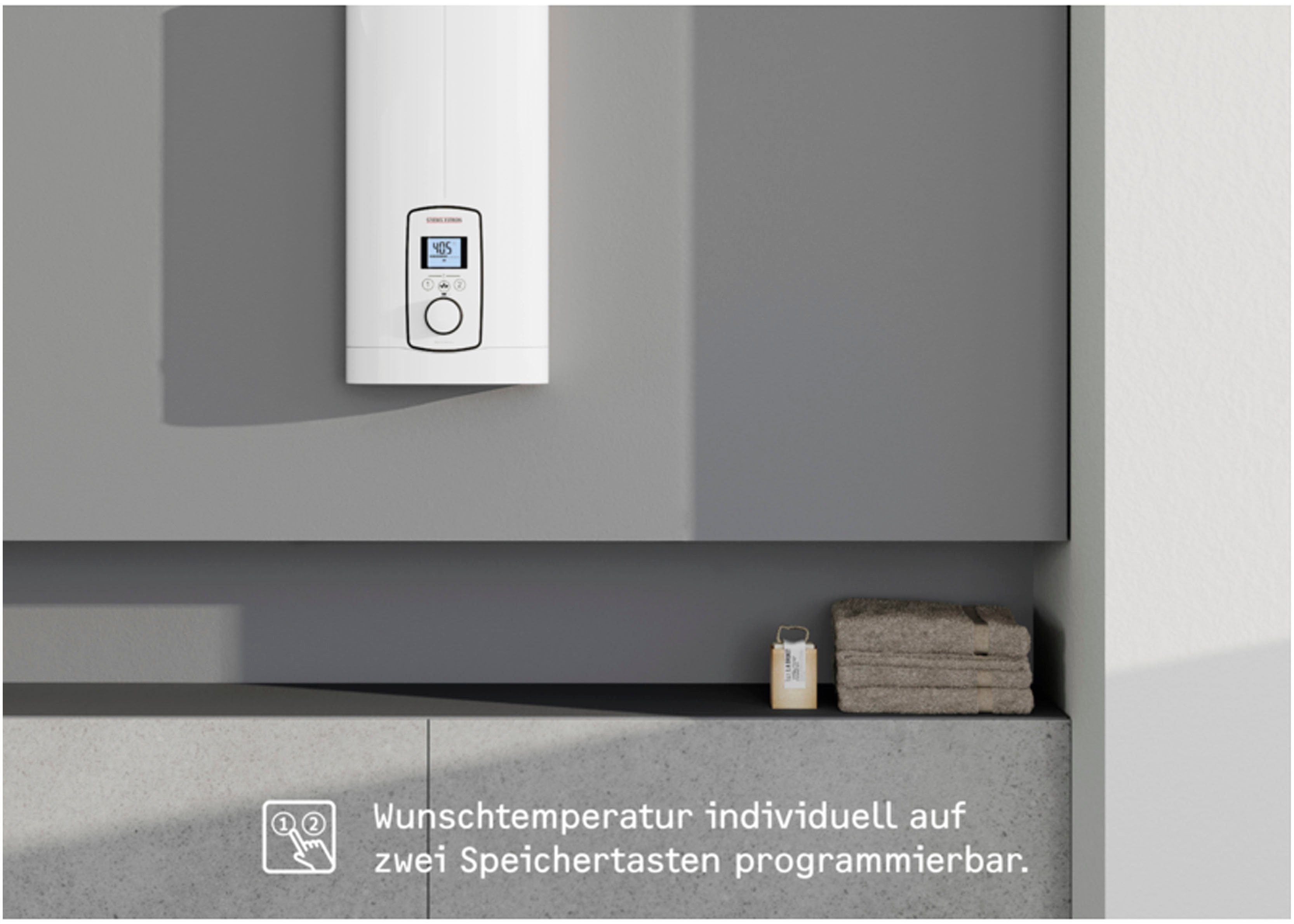STIEBEL ELTRON Komfort-Durchlauferhitzer DEL 18/21/24 Plus, gradgenaue Temperaturwahl, elektronisch, min. 20 °C, max. 60 °C, 3i Technologie für konstante Warmwassertemperatur, LC-Display