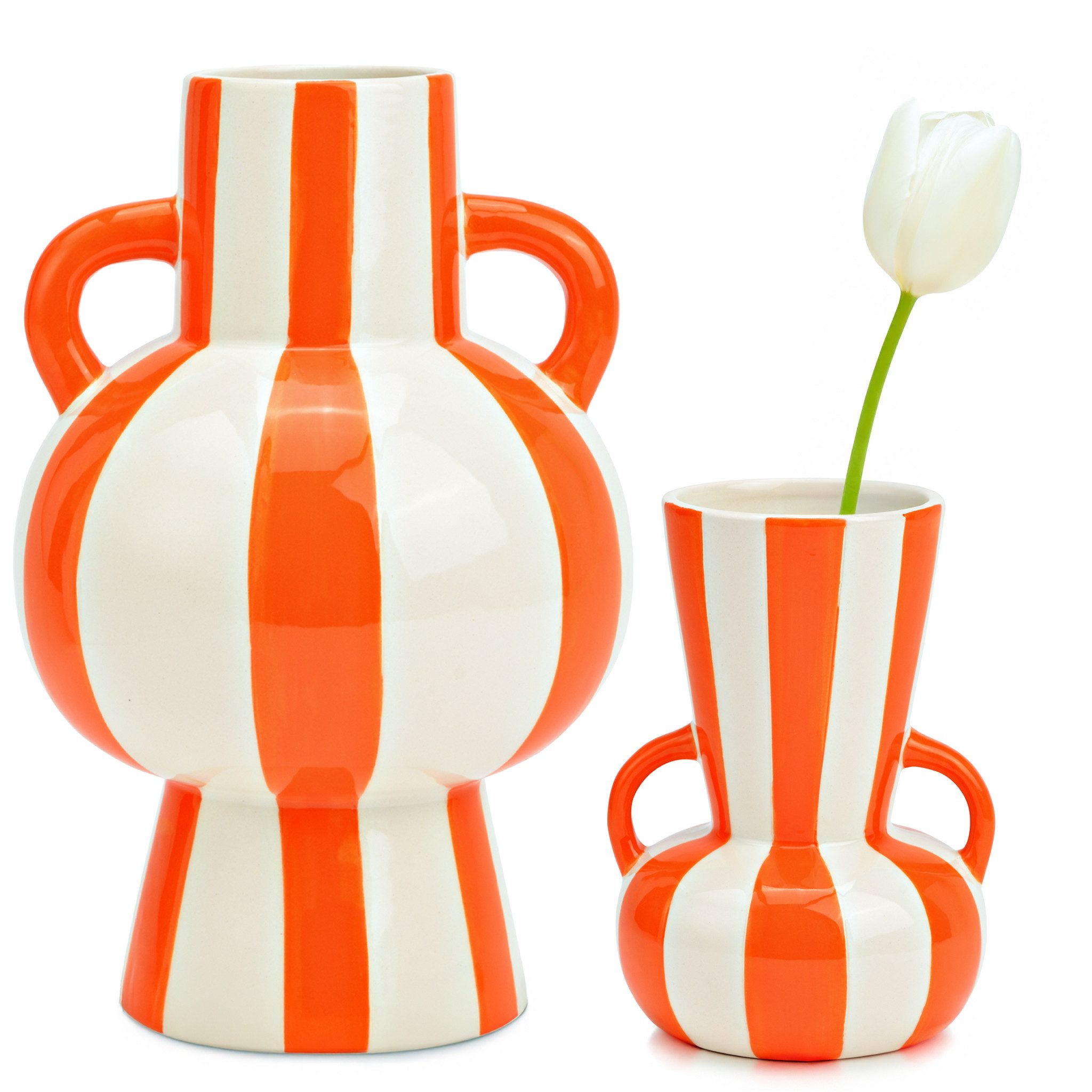 matches21 HOME & HOBBY Dekovase Blumenvasen Set bunt gestreift, orange weiß in 2 Größen (2 St), Moderne Keramik Vasen als Wohnzimmerdeko