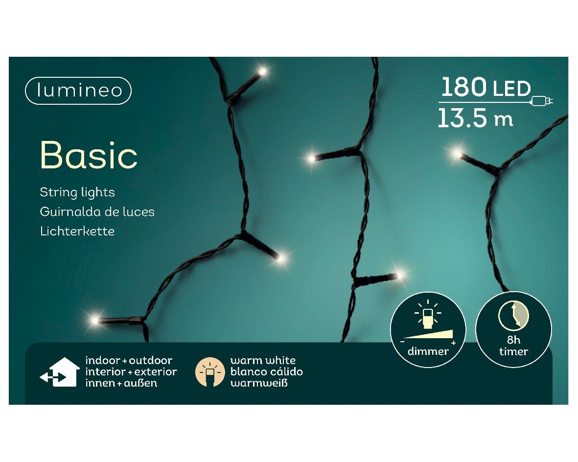 Lumineo LED-Lichterkette »Basic 180 LED's 13,5m warmweiß, schwarzes Kabel«,  Indoor & Outdoor geeignet, dimmbar mit 8h-Timer online kaufen | OTTO