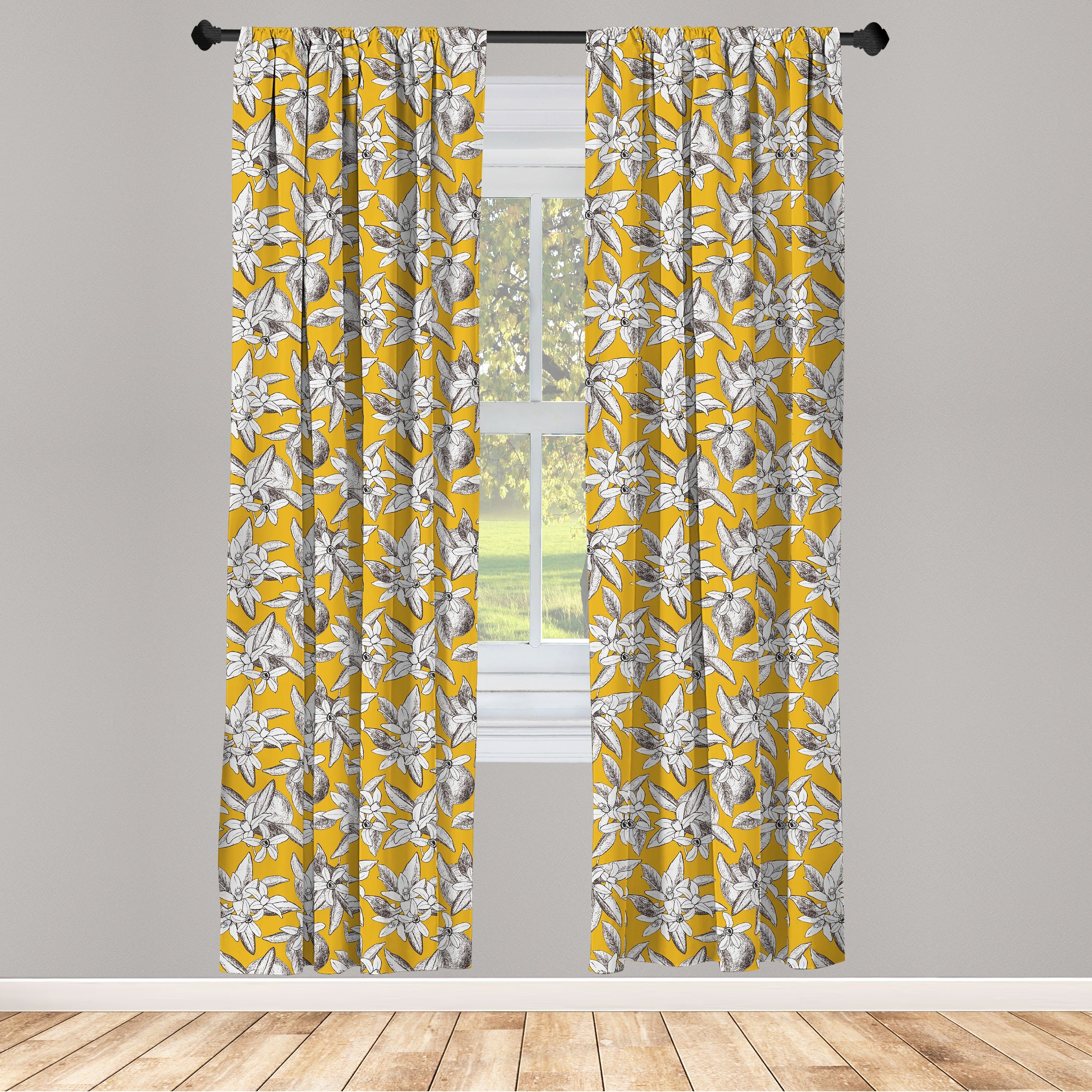 Gardine Vorhang für Wohnzimmer Schlafzimmer Dekor, Abakuhaus, Microfaser, Jahrgang Orange und Blumen