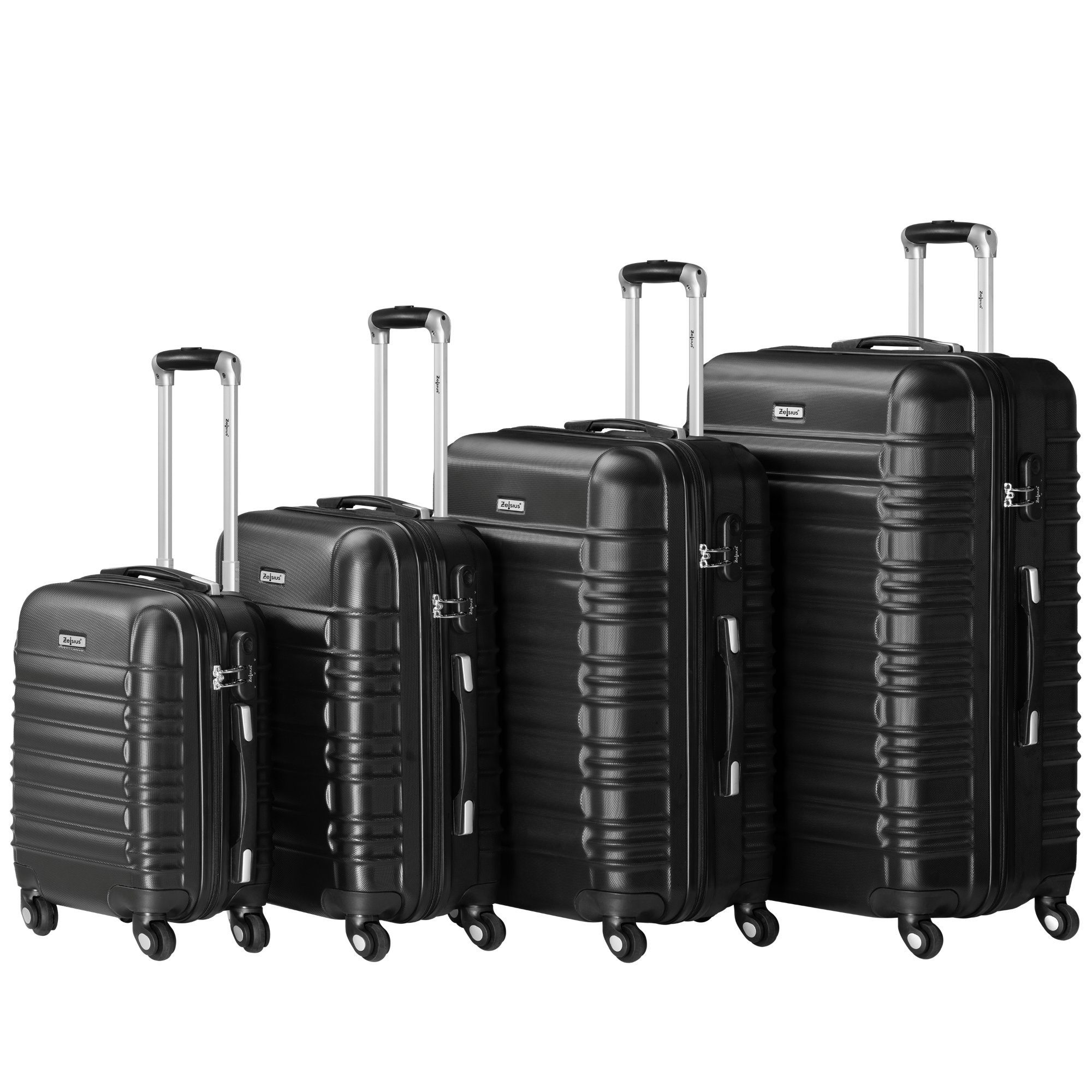 Kofferset 4er Set, Schwarz, ABS Hartschalenkoffer, Zahlenschloss und Trennwand