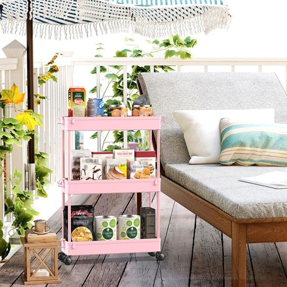 SPACEKEEPER Regal 3-stöckiger schmaler Rollwagen, Badorganizer, Küchenorganizer, 1-tlg., Mobiler Aufbewahrungswagen für enge Nischen, Küche & Wäscherei