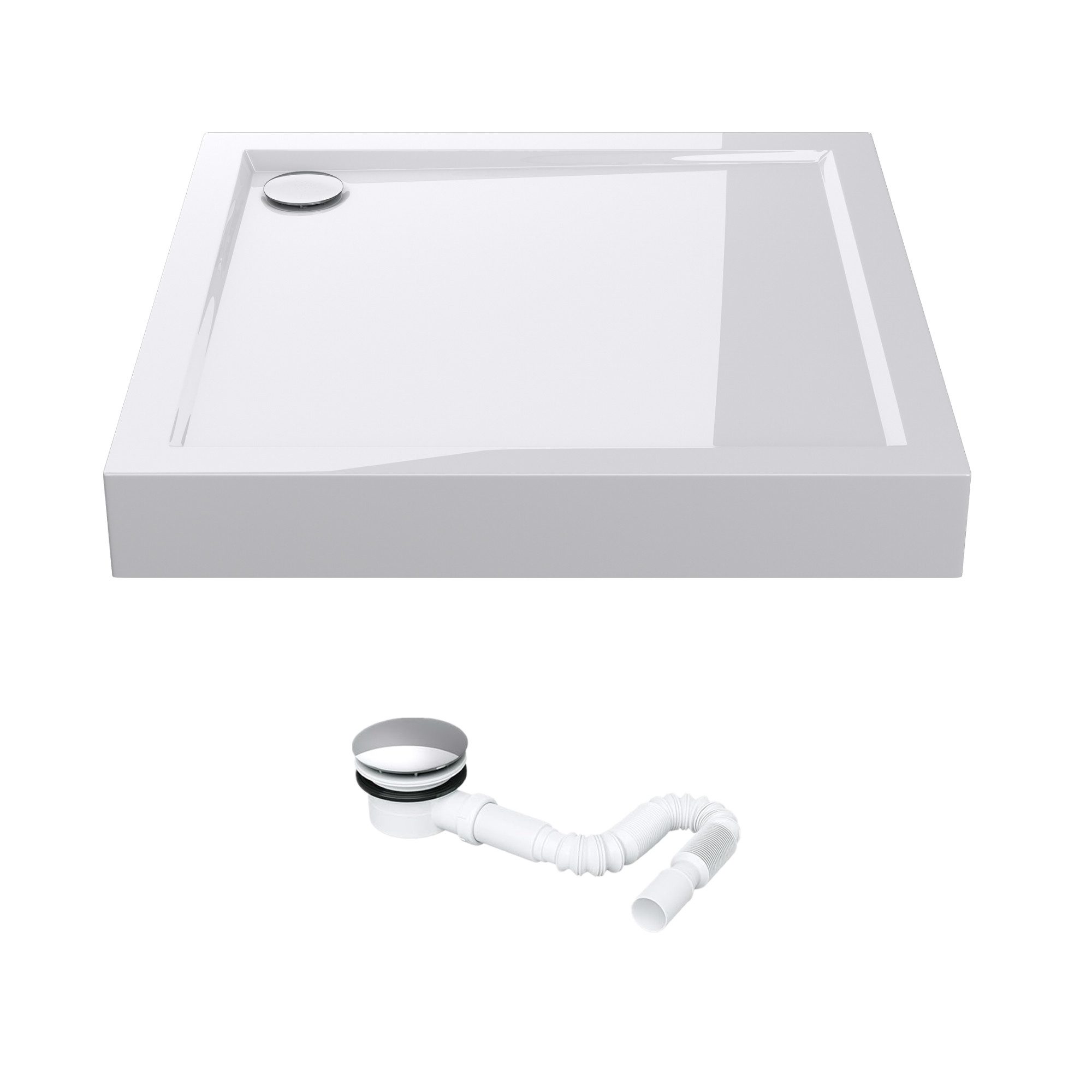 doporro Duschwanne Duschtasse aus Acryl in Weiß DIN-Anschlüsse einfache Montage Faro1H, Quadratisch-inkl. Ablaufgarnitur01
