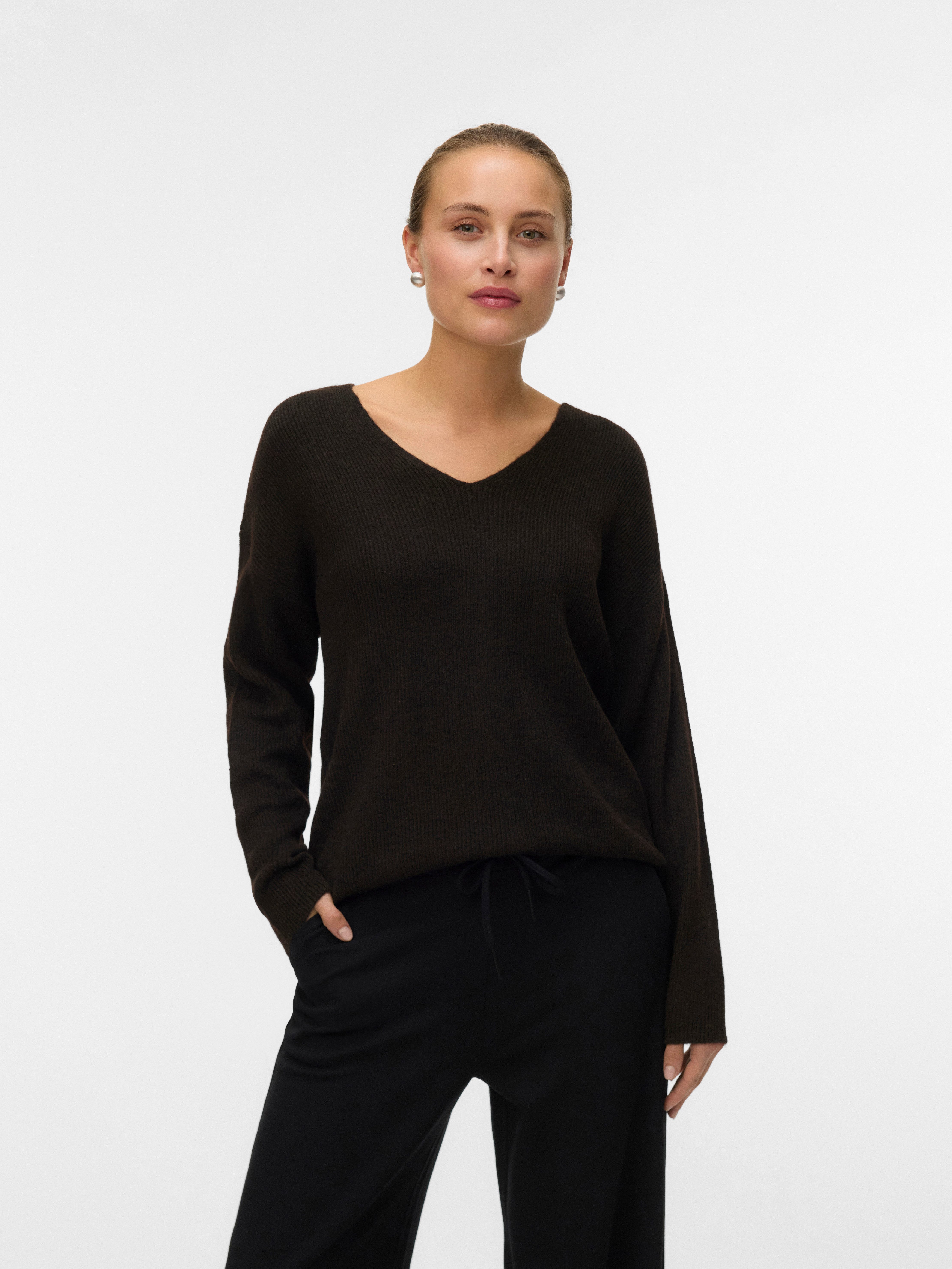 Vero Moda V-Ausschnitt-Pullover VMCREWLEFILE LS V-NECK BLOUSE NOOS Materialmix, loose fit