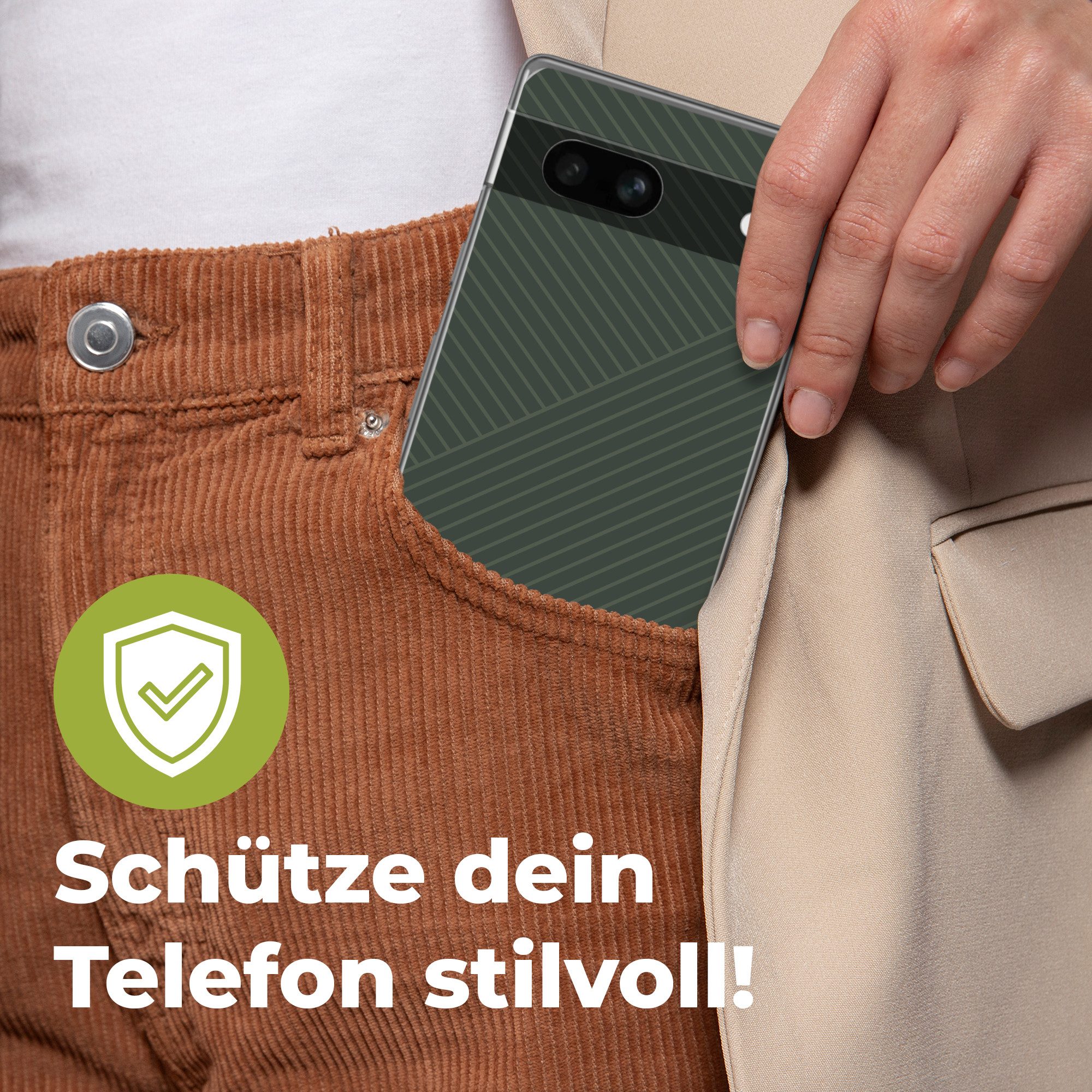 MuchoWow Handyhülle für Google Pixel 7a Linien - Abstrakt - Grün - Minimalistisch, Handy Case, Silikon, Bumper Case Dünn
