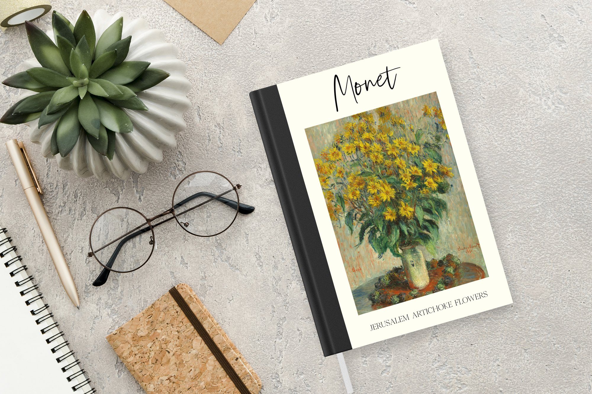 Monet Haushaltsbuch Journal, Gemälde MuchoWow Tagebuch, - Seiten, Topinamburblüten, Notizheft, A5, 98 - Notizbuch Merkzettel,