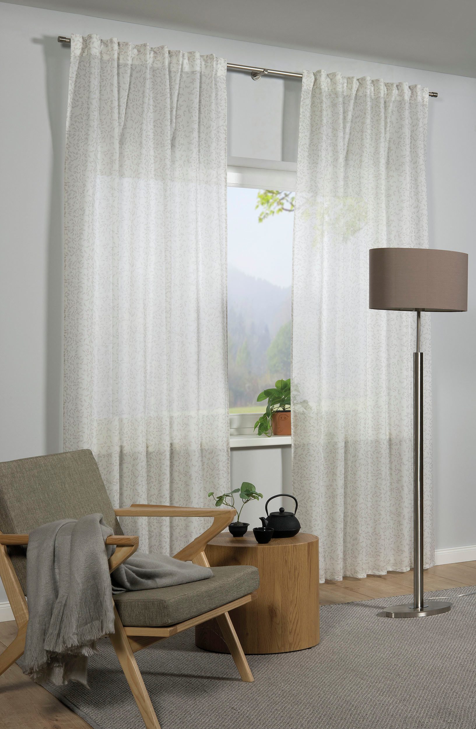 GARDINIA Gardine GRS Schal Zen Silence mit Gardinenband (1 St), blickdicht, blickdicht, Kunststoff, Stoff aus 50 % recyceltes Polyester