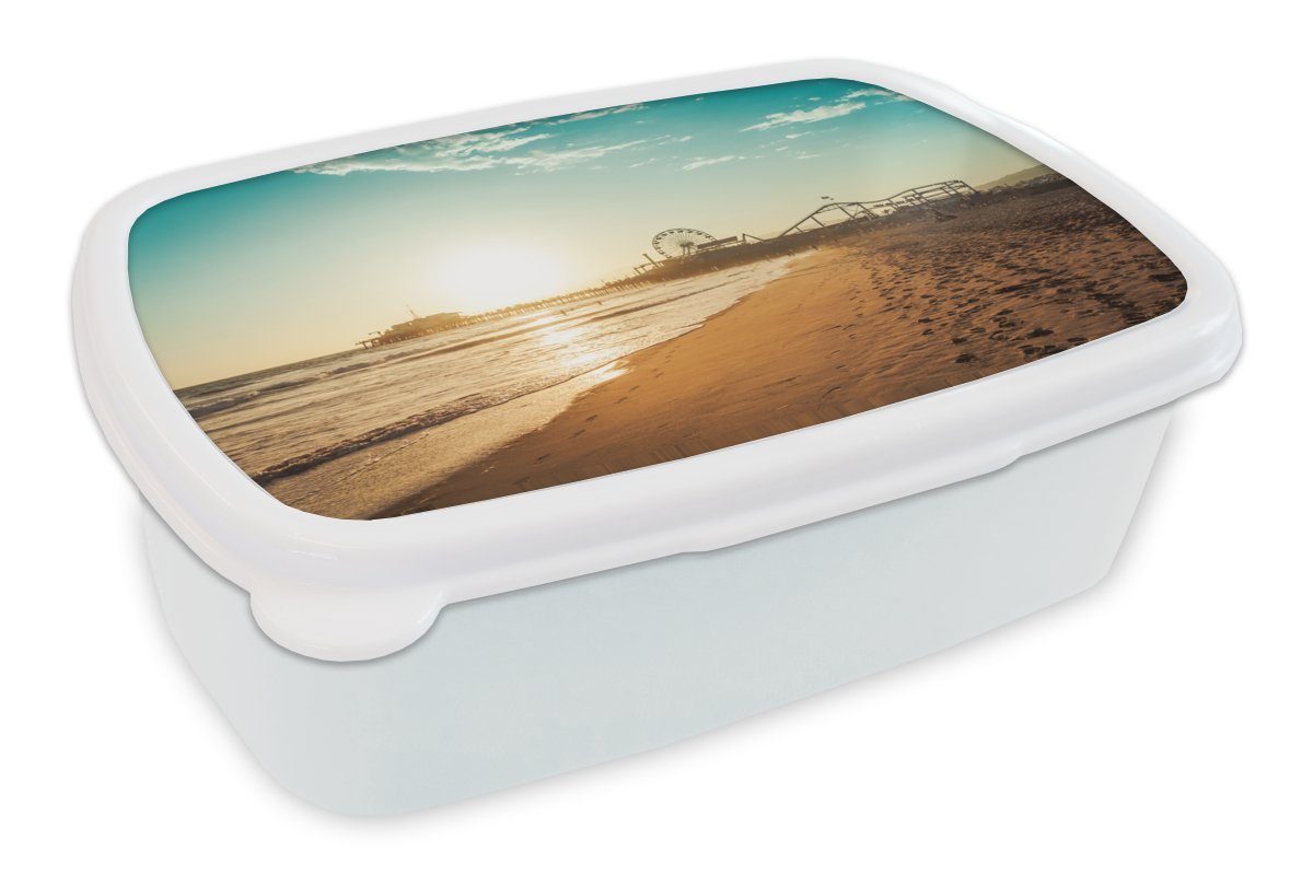 MuchoWow Lunchbox Strand - Meer - Sonnenuntergang - Riesenrad, Kunststoff, (2-tlg), Brotbox für Kinder und Erwachsene, Brotdose, für Jungs und Mädchen weiß | Lunchboxen