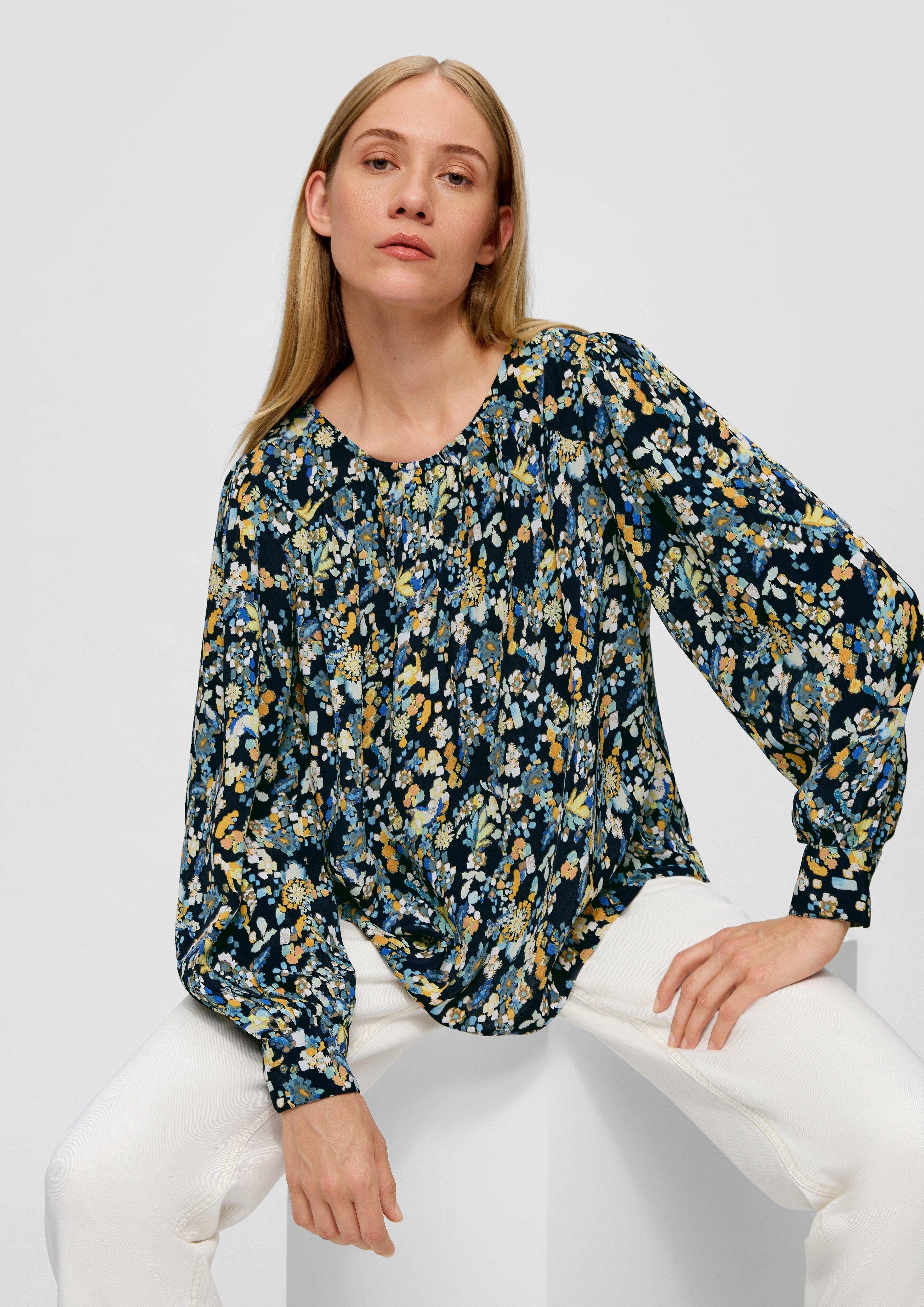 s.Oliver Langarmbluse Viskosebluse mit floralem Muster Raffung günstig online kaufen