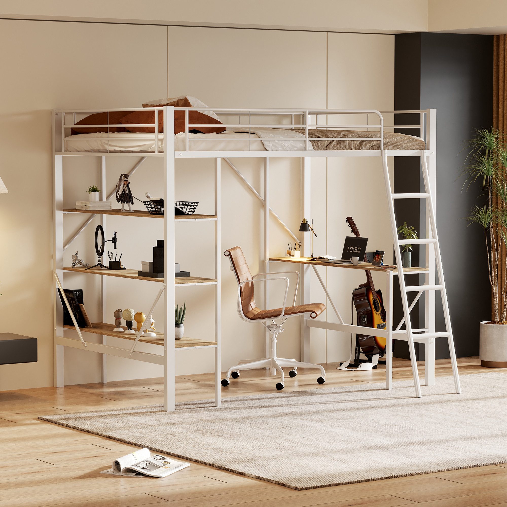 Merax Hochbett Kinderbett Metallbett 90x200cm mit günstig online kaufen