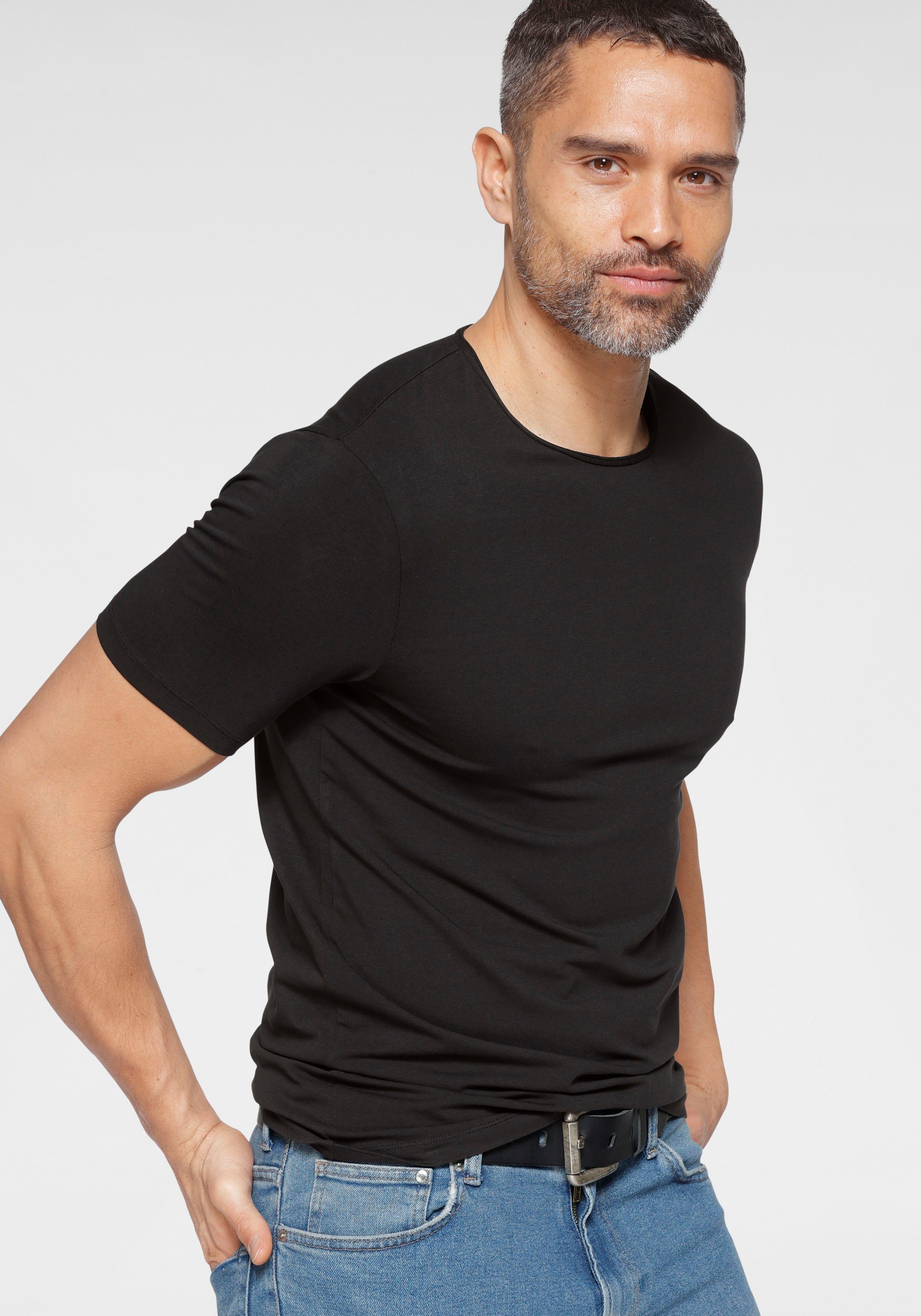aus Five feinem body fit T-Shirt schwarz Jersey OLYMP Level