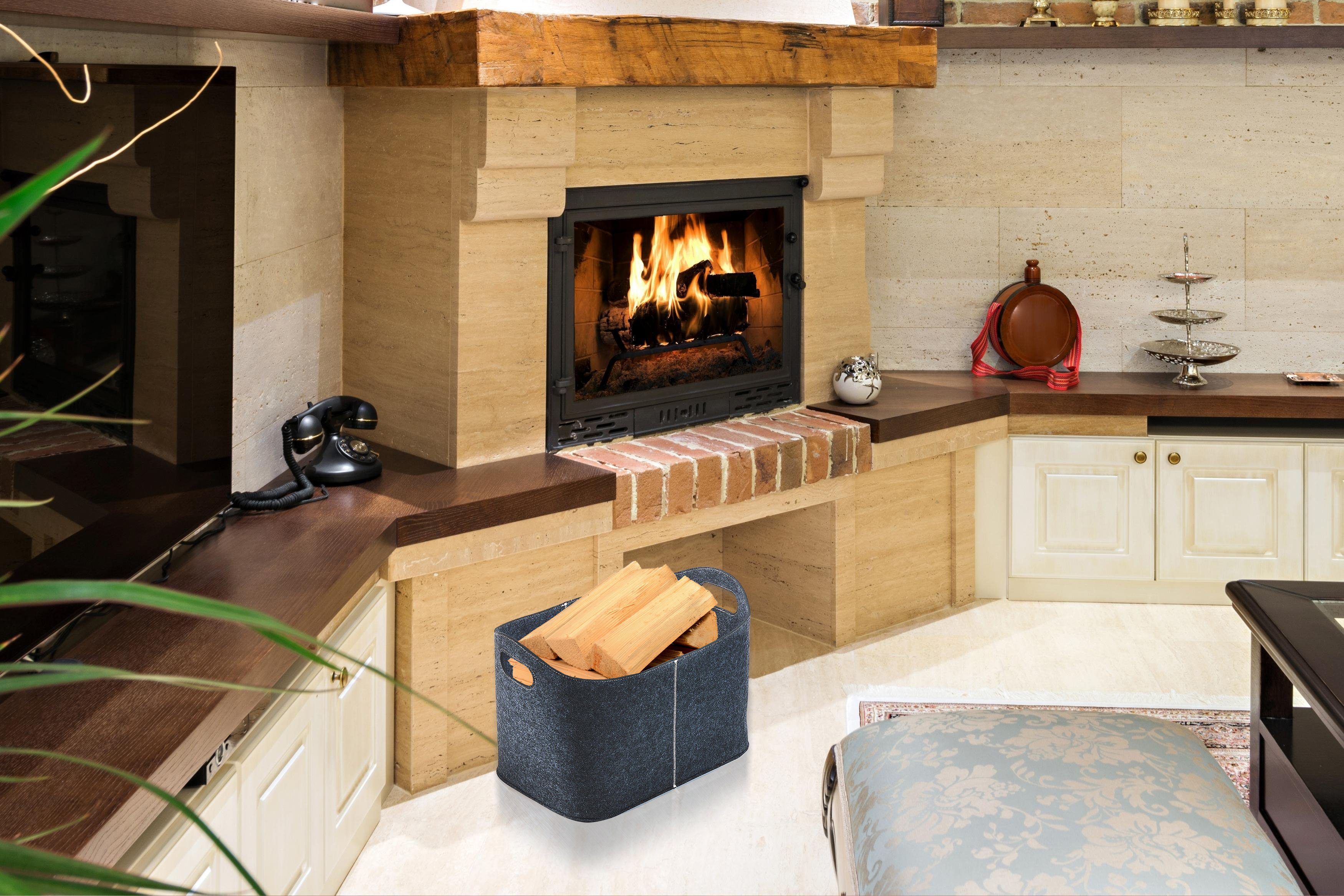 Kobolo Kaminholzkorb Allzweckkorb - mit Grifflöchern - Filz dunkelgrau (ohn günstig online kaufen