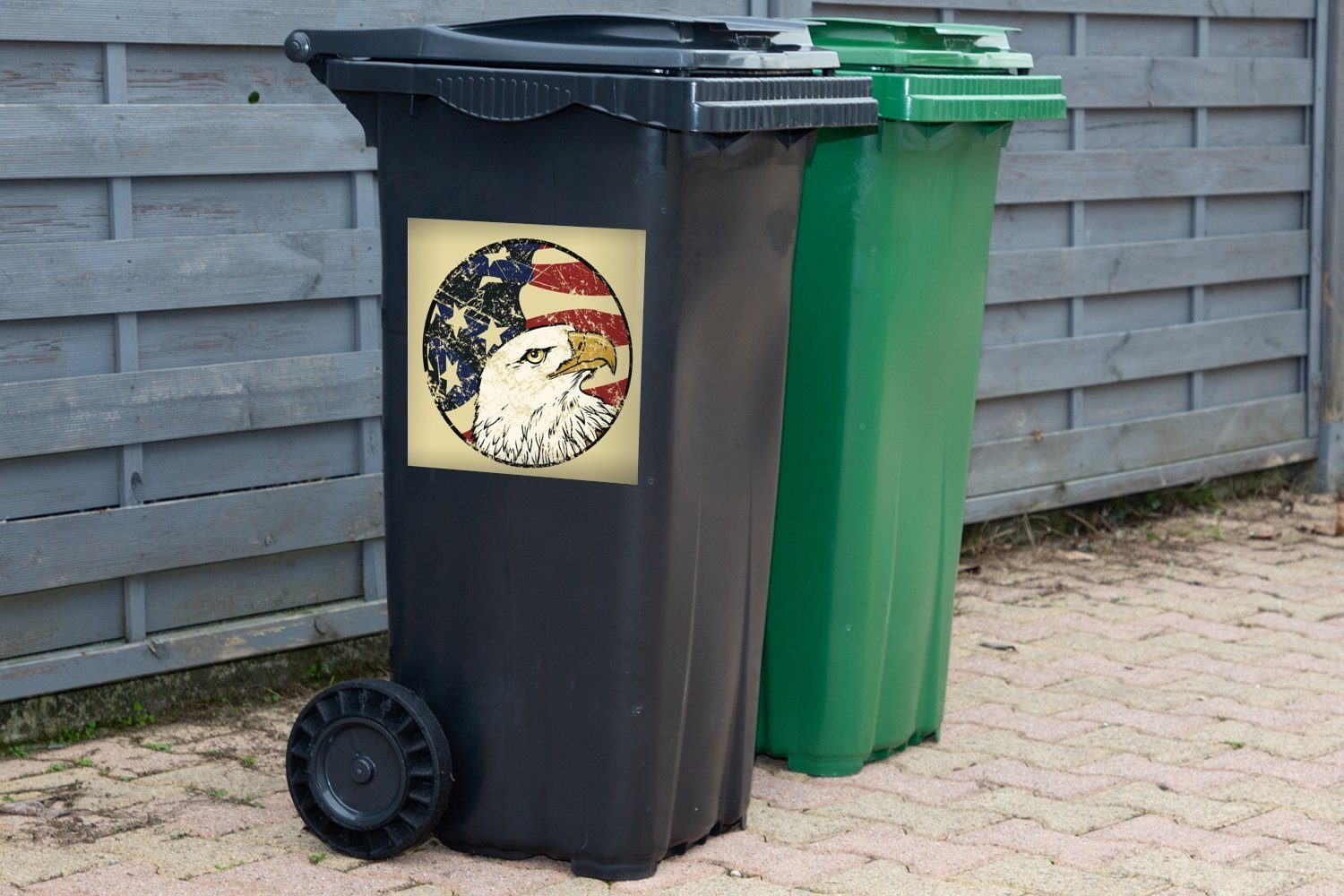 MuchoWow Wandsticker mit der Abfalbehälter amerikanischen Weißkopfseeadlers des eines Illustration Mülleimer-aufkleber, Mülltonne, St), Kopfes Container, Sticker, (1