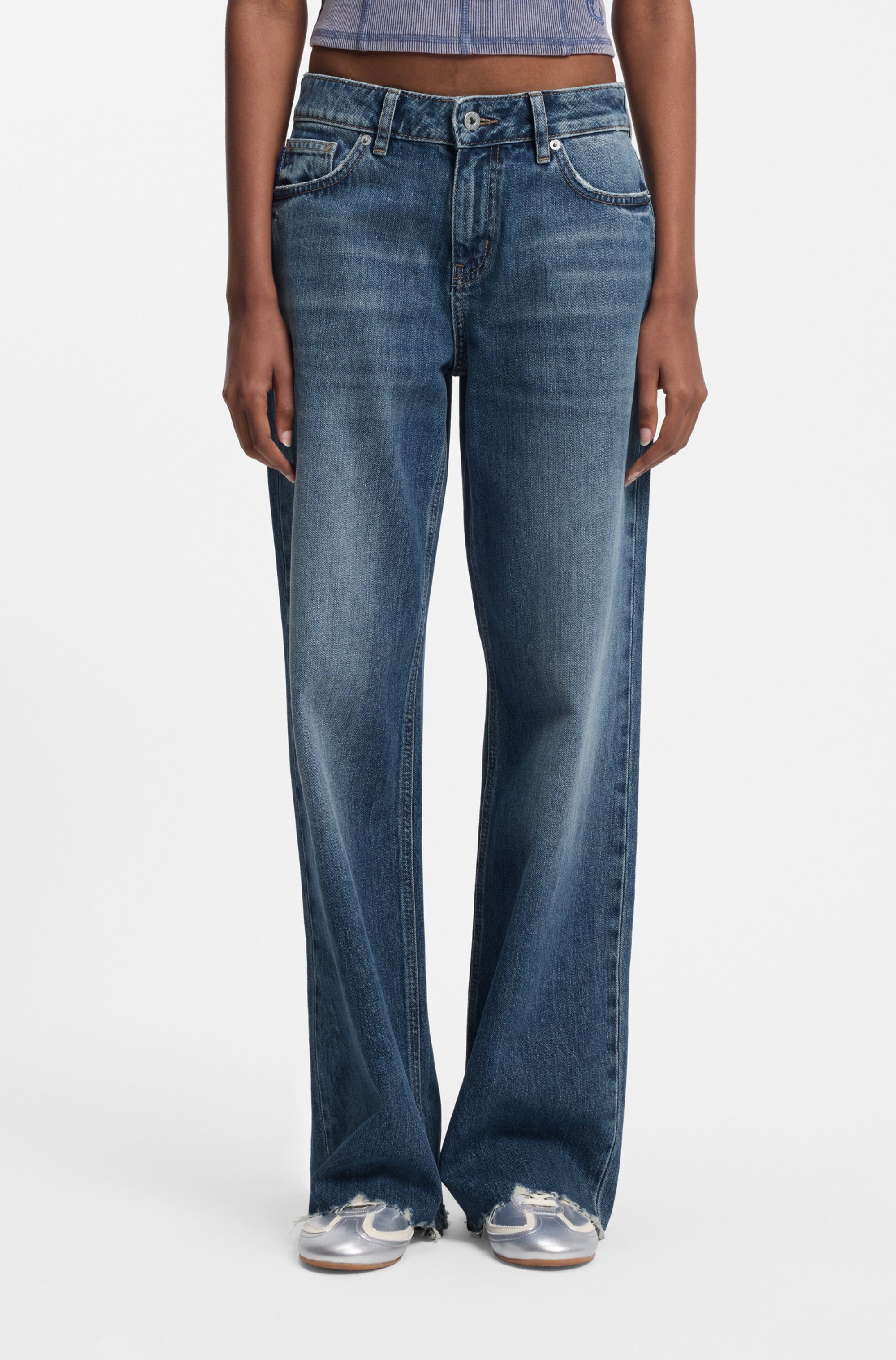 HUGO Loose-fit-Jeans Gamala mit ausgefranstem Saum, Baggy-Fit