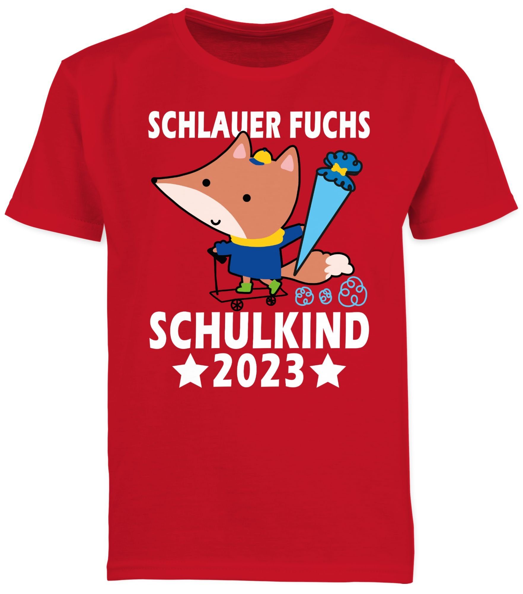 03 Fuchs Geschenke Shirtracer Rot 2023 Junge T-Shirt Schlauer Schulanfang Schulkind Einschulung