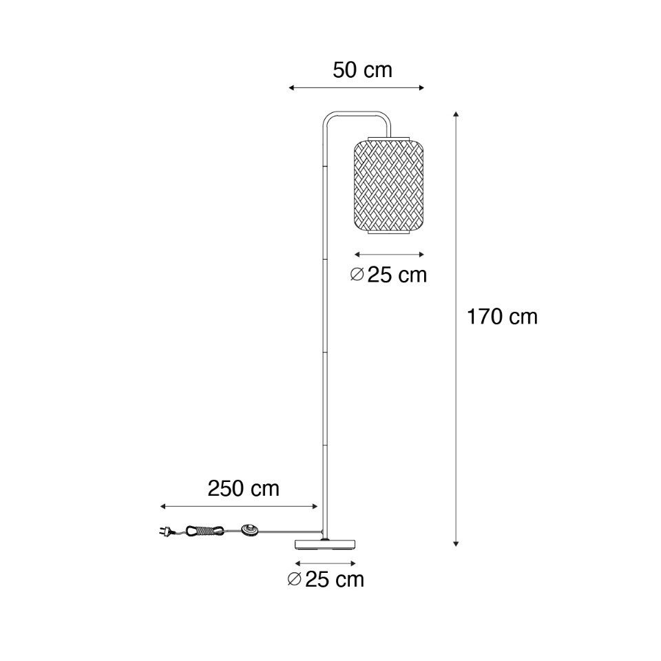 Qazqa Stehlampe Yvonne smart, Dimmbar, LED wechselbar, Extra-Warmweiß, QAZQA Stehlampe, e27, Naturel, Bamboo, Orientalisch