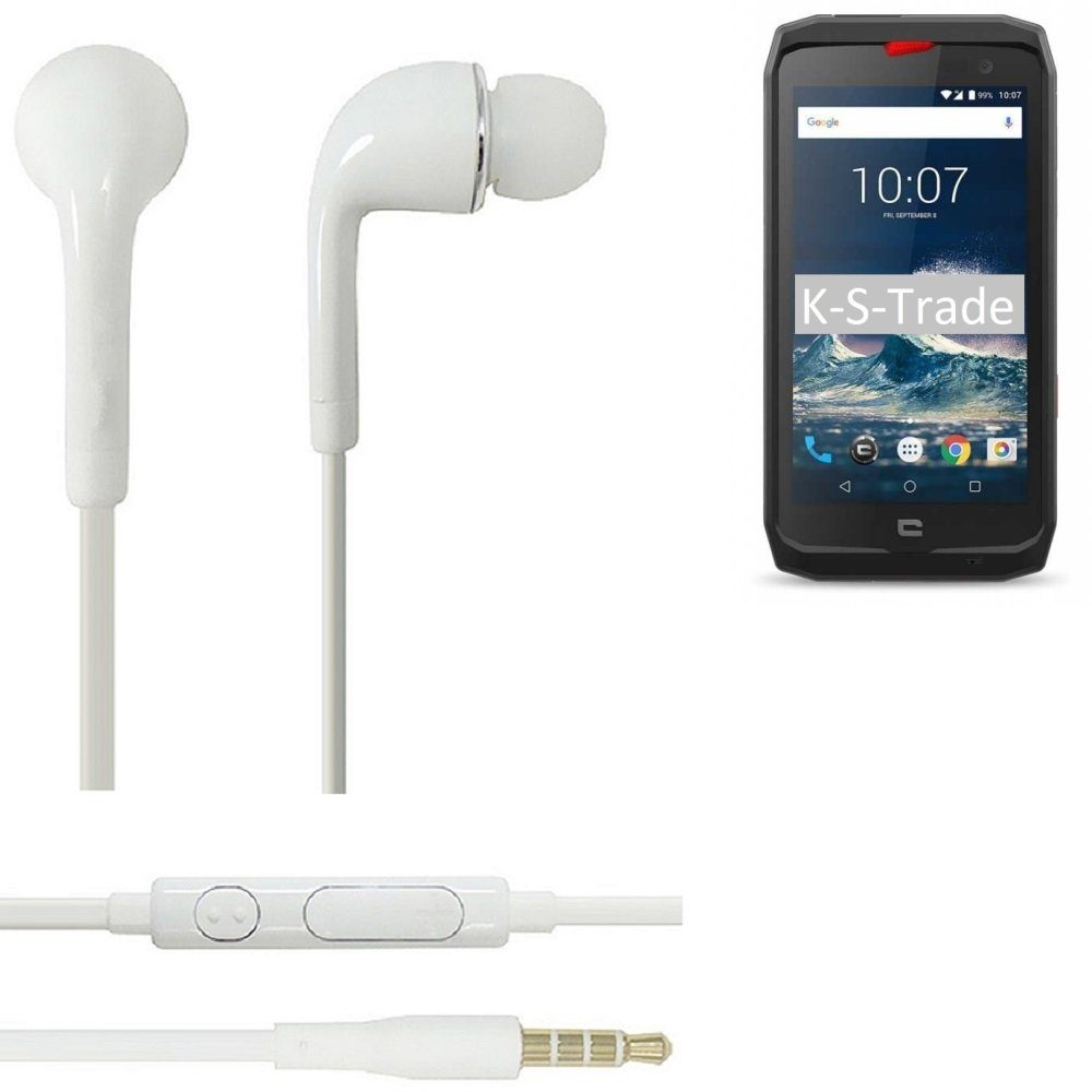 K-S-Trade für Crosscall Action-X3 In-Ear-Kopfhörer (Kopfhörer Headset mit Mikrofon u Lautstärkeregler weiß 3,5mm)