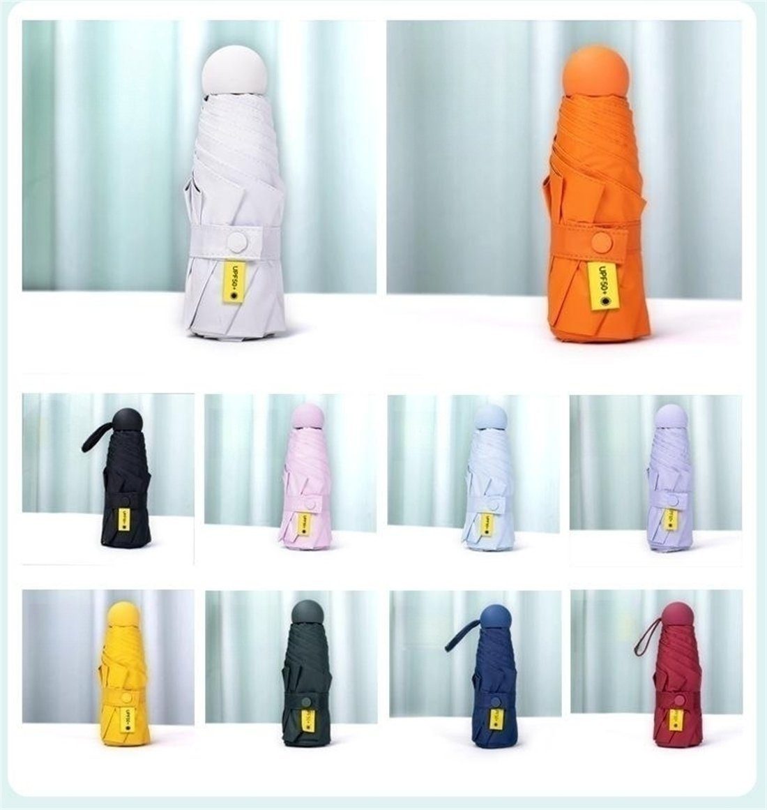 YOOdy~ Taschenregenschirm für damen unterwegs UV-Schutz sonnenschirm Regenschirm, und Mini schützt Sonnenschutz Orange klein Regen Taschenschirme vor winzig für Sonne