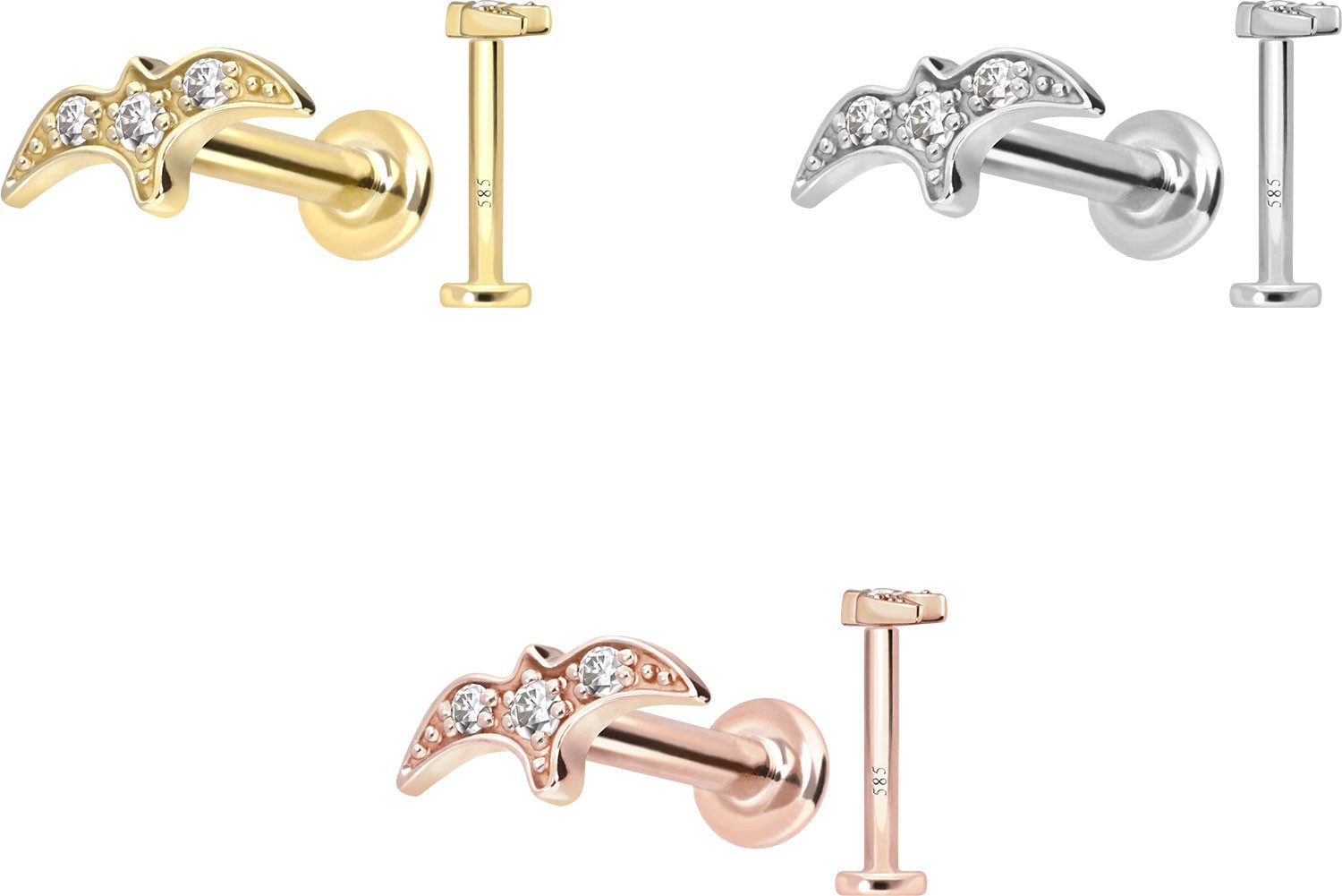 PIERCINGLINE Piercing-Set 14 Karat Gold Labret mit Push Fit MOISSANIT-SCHWALBE (Labrets, 1-tlg)