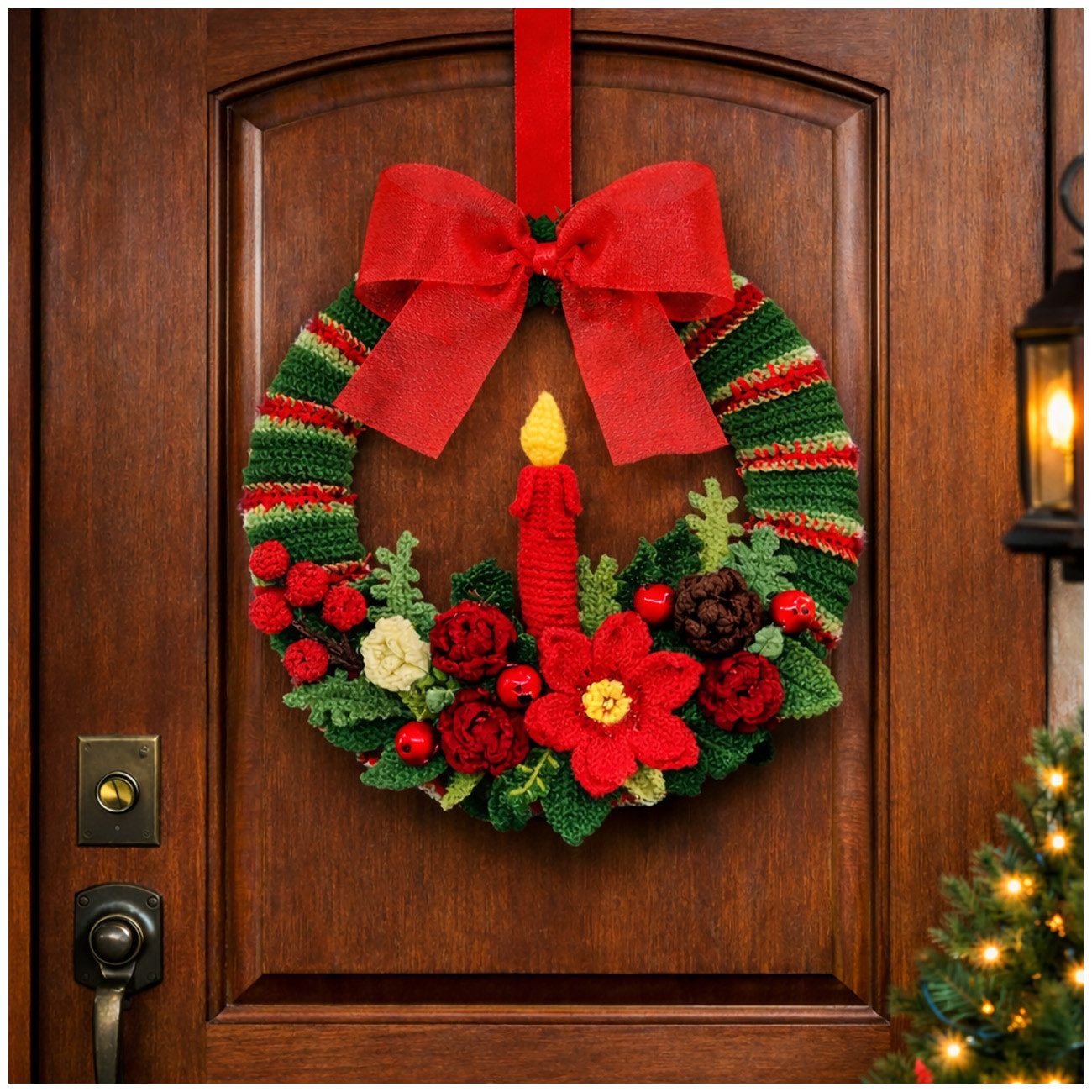 HTI-Living Hänge-Weihnachtsbaum Weihnachtskranz Häkelset DIY Bastelset 30 cm mit Zubehör (14 St., 1x DIY Häkelset Weihnachtskranz14 Teile im Set inklusive Zubehör)