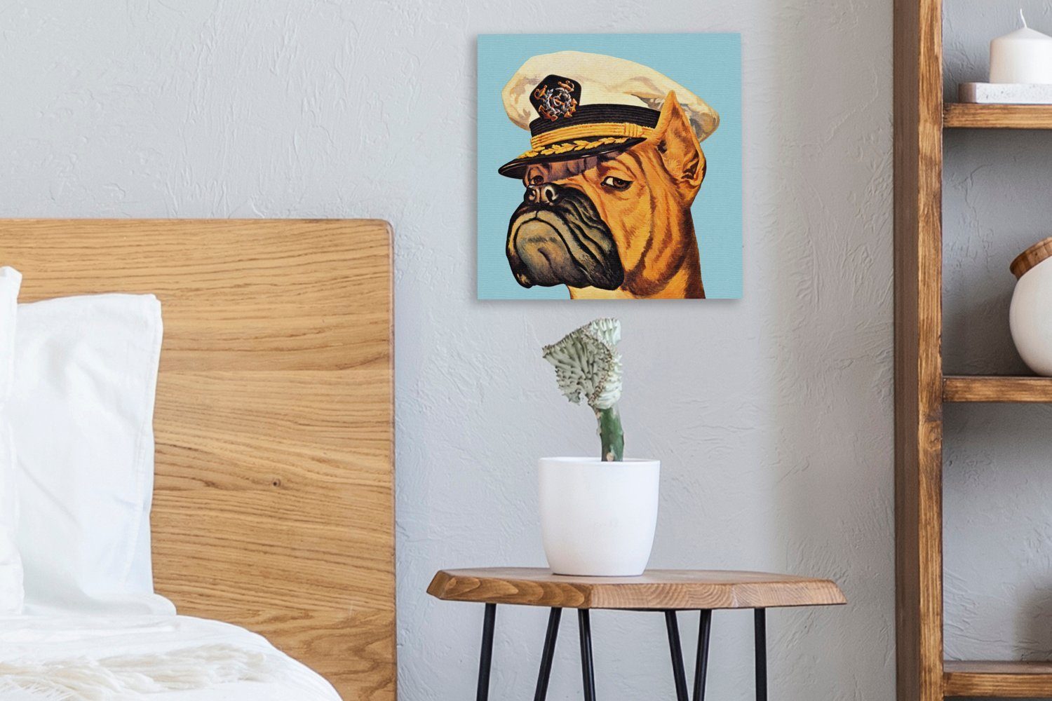 Schlafzimmer (1 Pop-Art, St), Wohnzimmer Kapitän der eines Illustration Eine Leinwandbild als Hundes OneMillionCanvasses® in Leinwand Bilder für