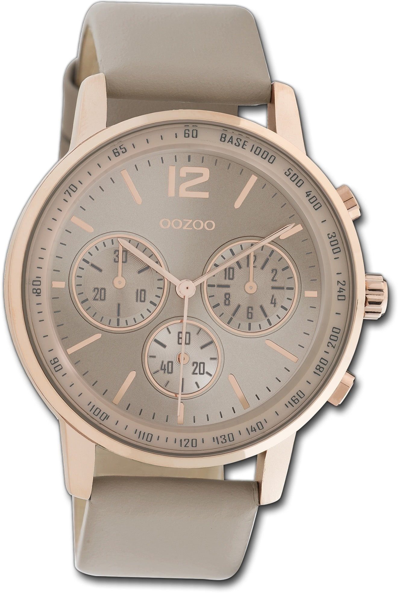 OOZOO Quarzuhr Oozoo Damen Armbanduhr Timepieces, Damenuhr Lederarmband braun, rundes Gehäuse, groß (ca. 42mm) | Quarzuhren