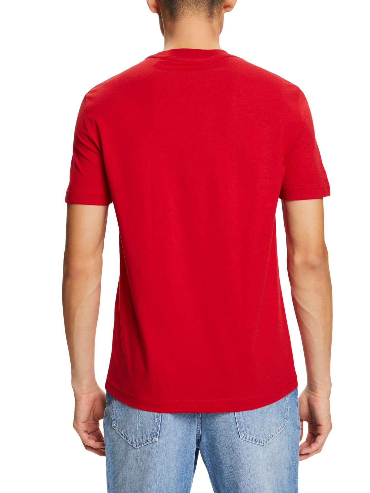 T-Shirt RED Esprit aus Rundhals-T-Shirt (1-tlg) DARK Pima-Baumwolljersey