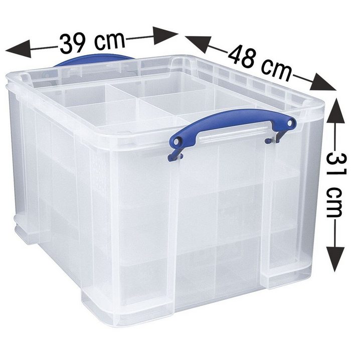 REALLYUSEFULBOX Aufbewahrungsbox 35 Liter mit 2 Einlagen verschließbar und stapelbar
