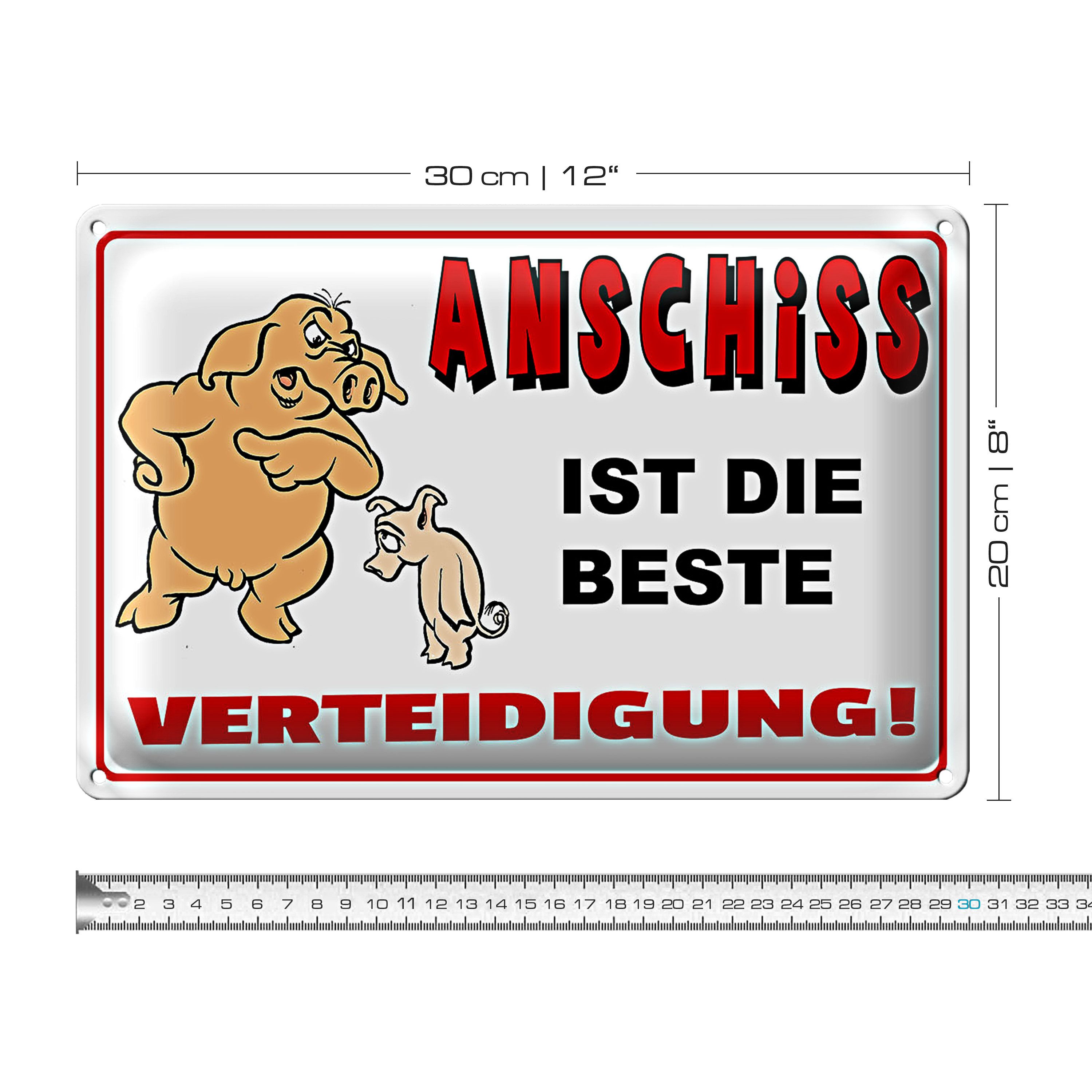 Roomando Metallschild Blechschild Spruch 30x20cm Anschiss ist beste Verteidigung