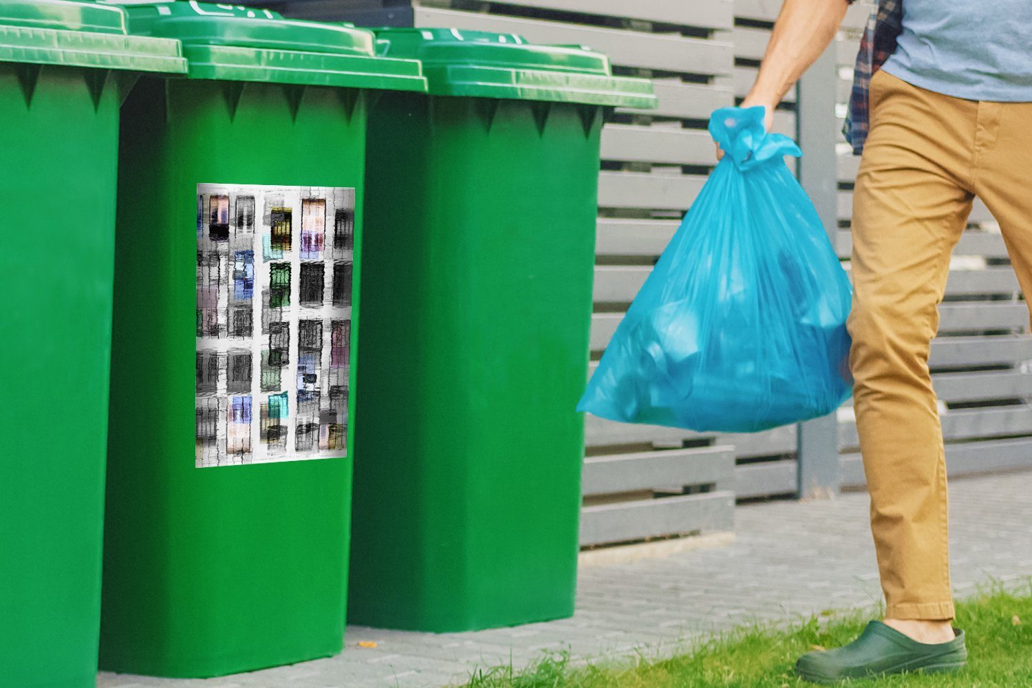 Türen Mülleimer-aufkleber, Sticker, MuchoWow Bunt Abstrakt Abfalbehälter - (1 Wandsticker Mülltonne, Container, - St),