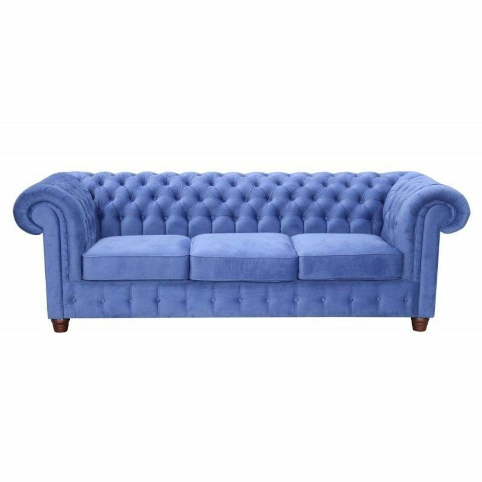 JVmoebel Sofa Blauer Klassiker Made Europe Modern in Chesterfield Neu, Dreisitzer Zeitloser Couch