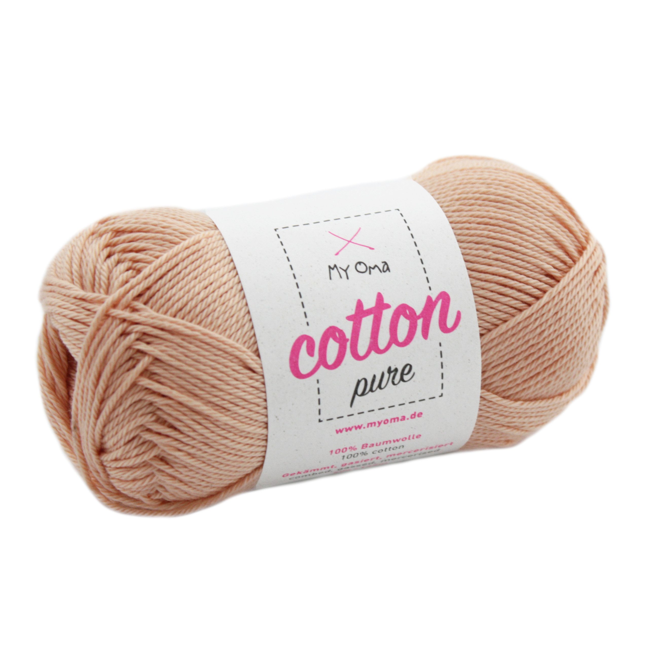 MyOma Baumwolle Cotton pure - Strick- und Häkelwolle, 125,00 m (50g, 1-St., zum Stricken und Häkeln, Wolle zum Handarbeiten, reine Baumwolle), in 32 Farben, 50g, Lauflänge 125m; Nadelstärke: 2,2-3,5mm; 4-fädig