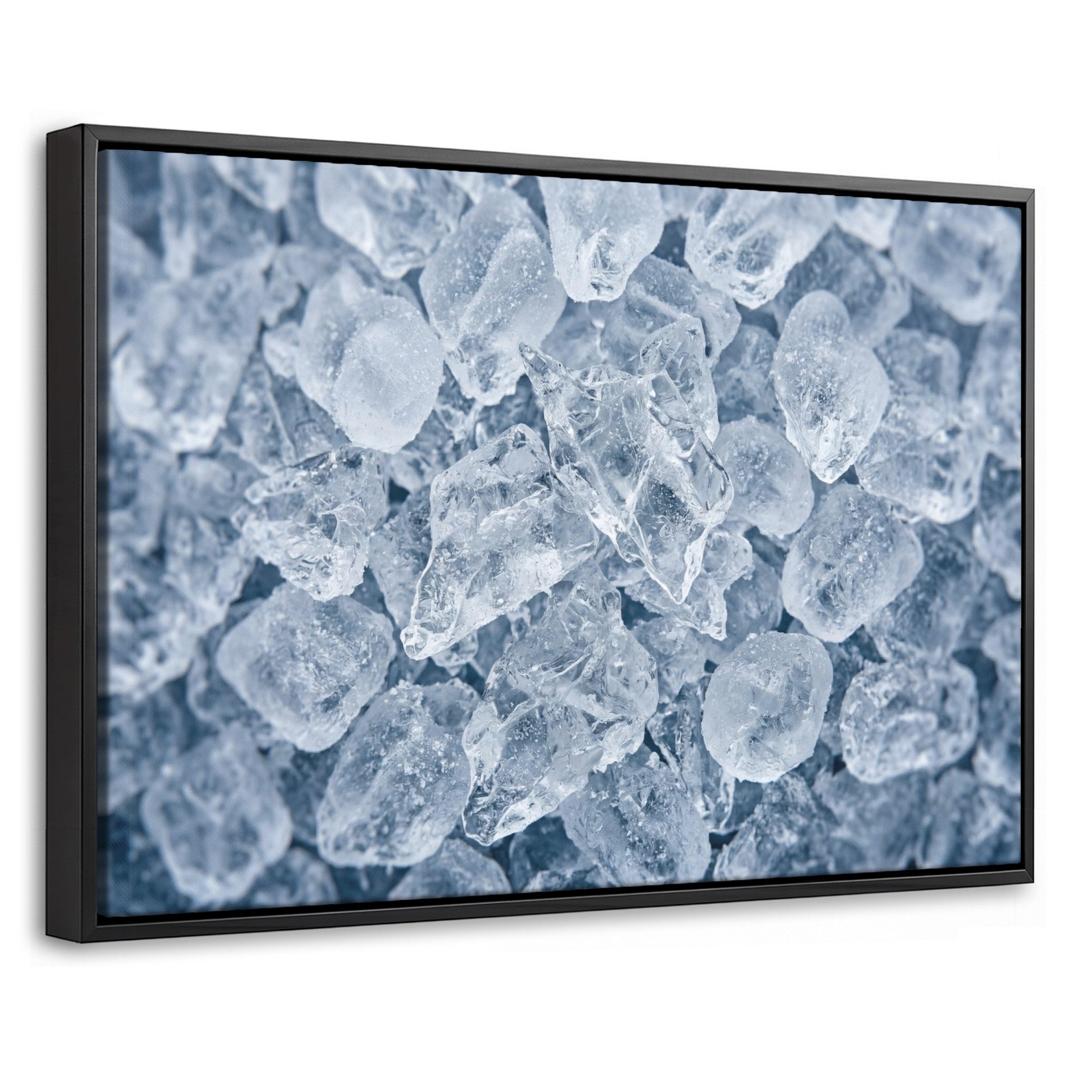 OneMillionCanvasses® Leinwandbild mit Rahmen - Eiswürfel - Wasser - Blau, Fotodruck (1 St), Bilder, Zimmer Wand Bild Dekoration 30x20cm