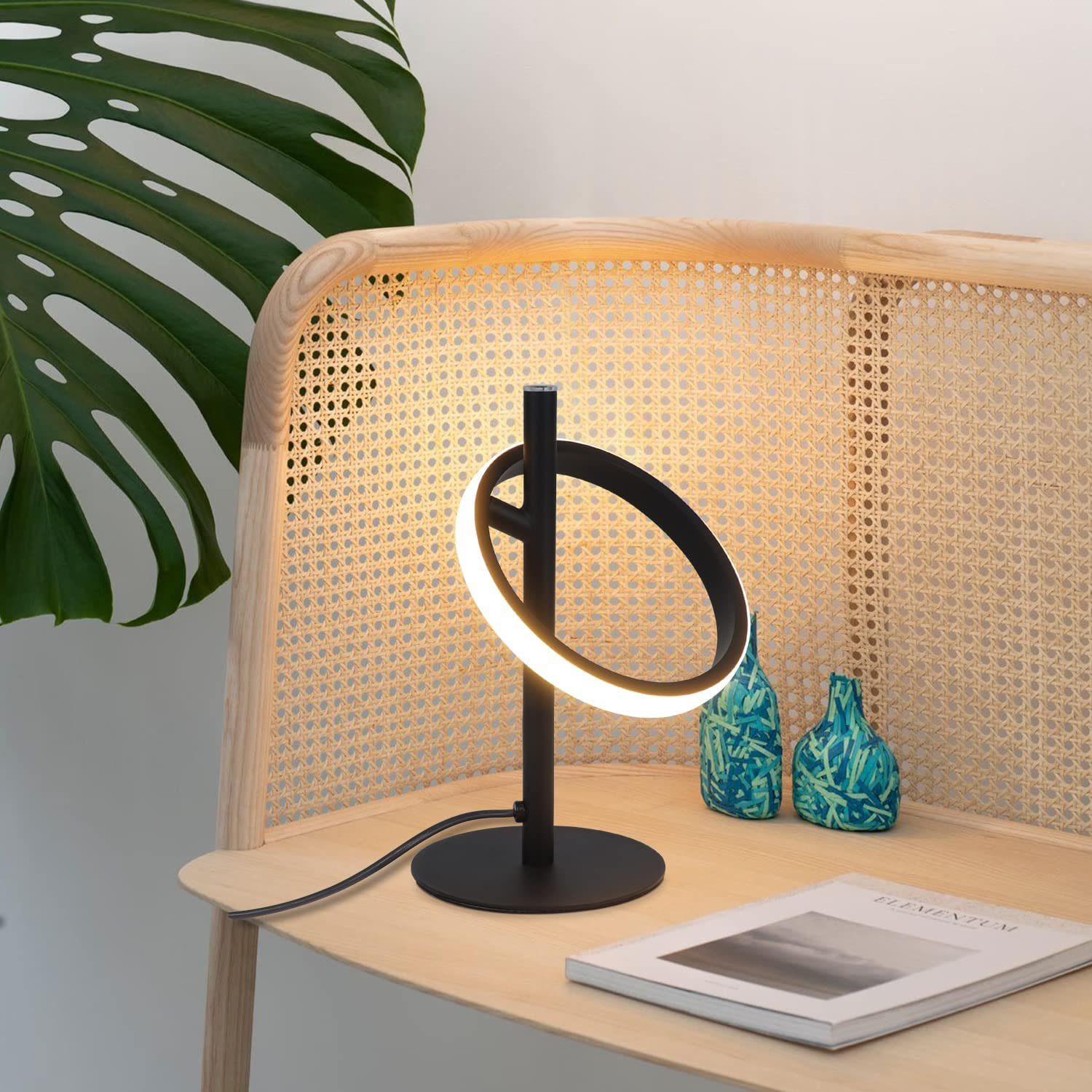 Nettlife LED Nachttischlampe LED Tischleuchte Schwarz Drehringe runde Form, günstig online kaufen