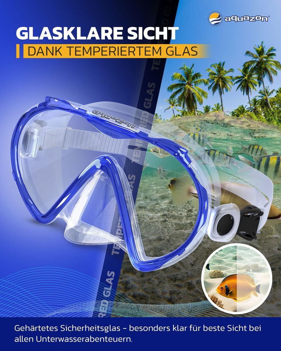 AQUAZON Taucherbrille BEACH, Schnorchelbrille für Kinder 7-12 Jahre, Silikon