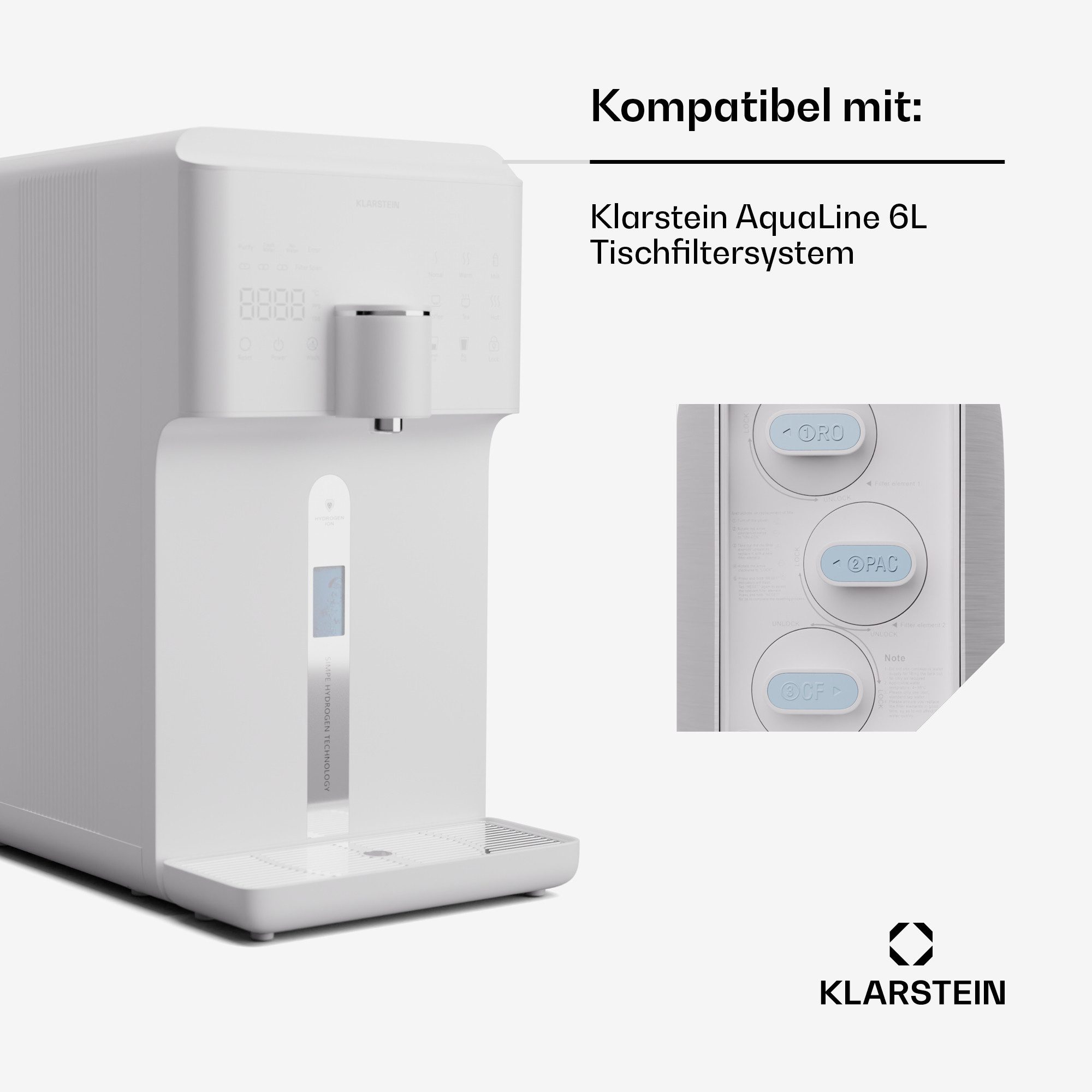 Klarstein Wasserfilter AquaFina CF Filter, Zubehör für AquaLine CF, 2-in-1 Filtersystem Wasseraufbereitung Carbon-Filter