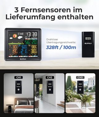 TSE BILIPALA FUNK Wetterstation mit 3 Außensensor Sensoren Funkwetterstation