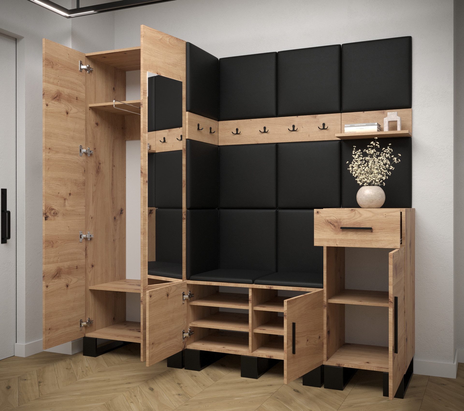 ABIKS MÖBEL Garderoben-Set ARTIN Set 13 Garderobe mit gepolsterten Paneelen, Industriell Design