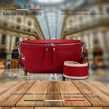 FLORENCE Gürteltasche Florence Echtleder Gürteltasche Damen rot (Gürteltasche), Damen Leder Gürteltasche, rot, mehrfarbig ca. 25cm